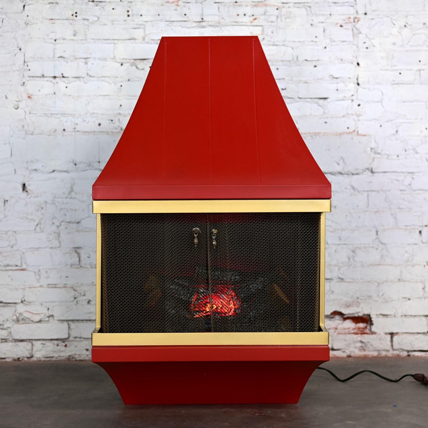 Chimenea eléctrica MCM Naranja con adornos dorados Atribuida Casa Estilo Montgomery Ward en Bueno estado para la venta en Topeka, KS