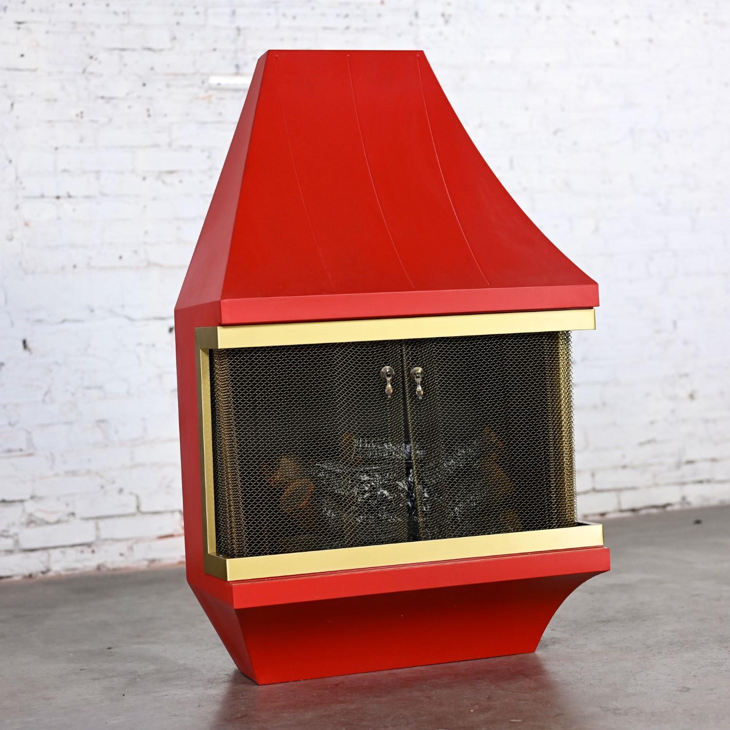 Chimenea eléctrica MCM Naranja con adornos dorados Atribuida Casa Estilo Montgomery Ward siglo XX en venta