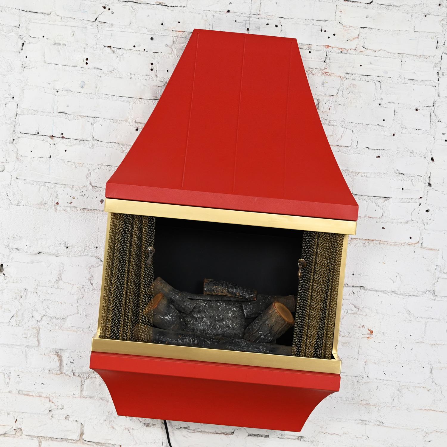 20th Century MCM Electric Fireplace Orange w Gold Trim Attributed Montgomery Ward Style House