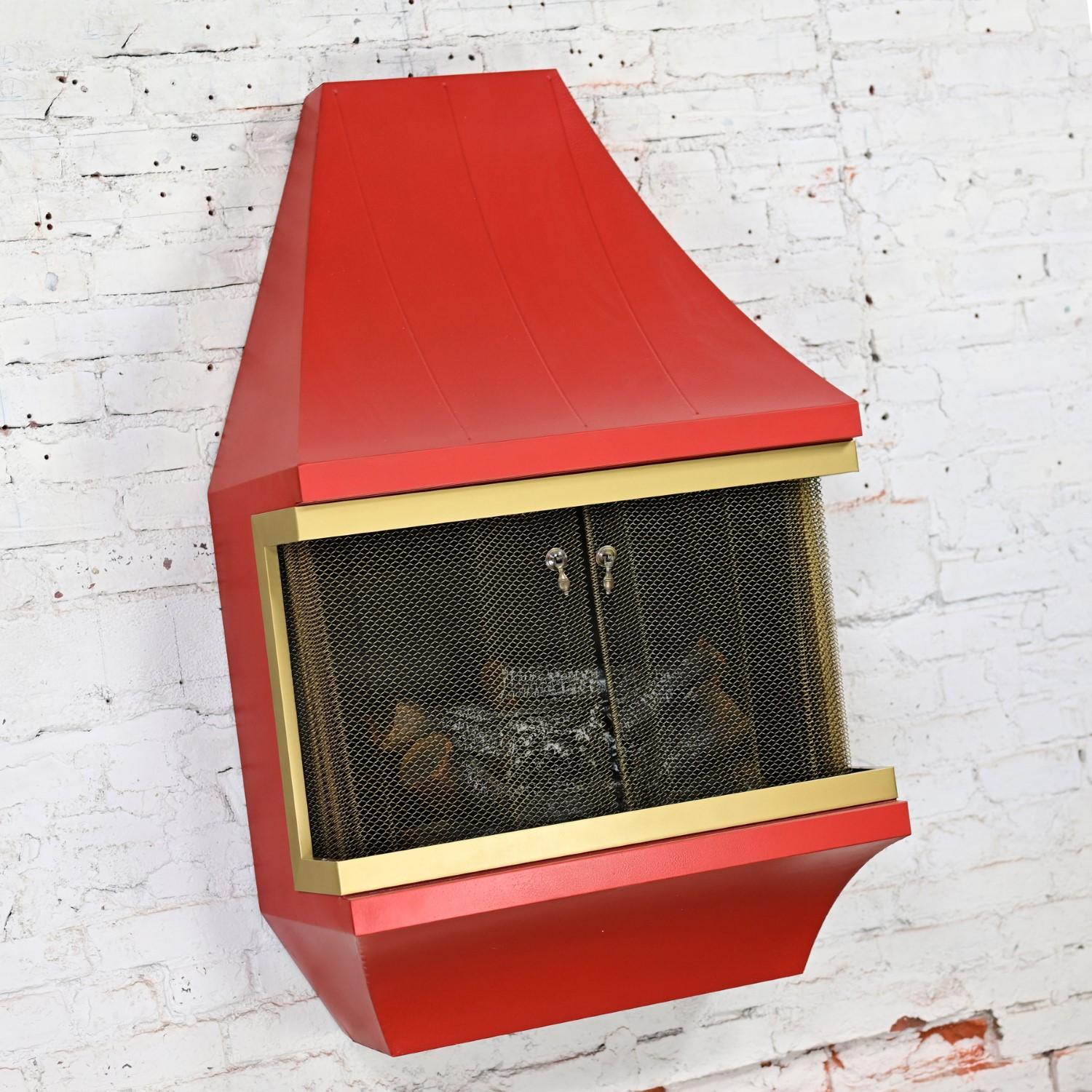 Chimenea eléctrica MCM Naranja con adornos dorados Atribuida Casa Estilo Montgomery Ward en venta 2