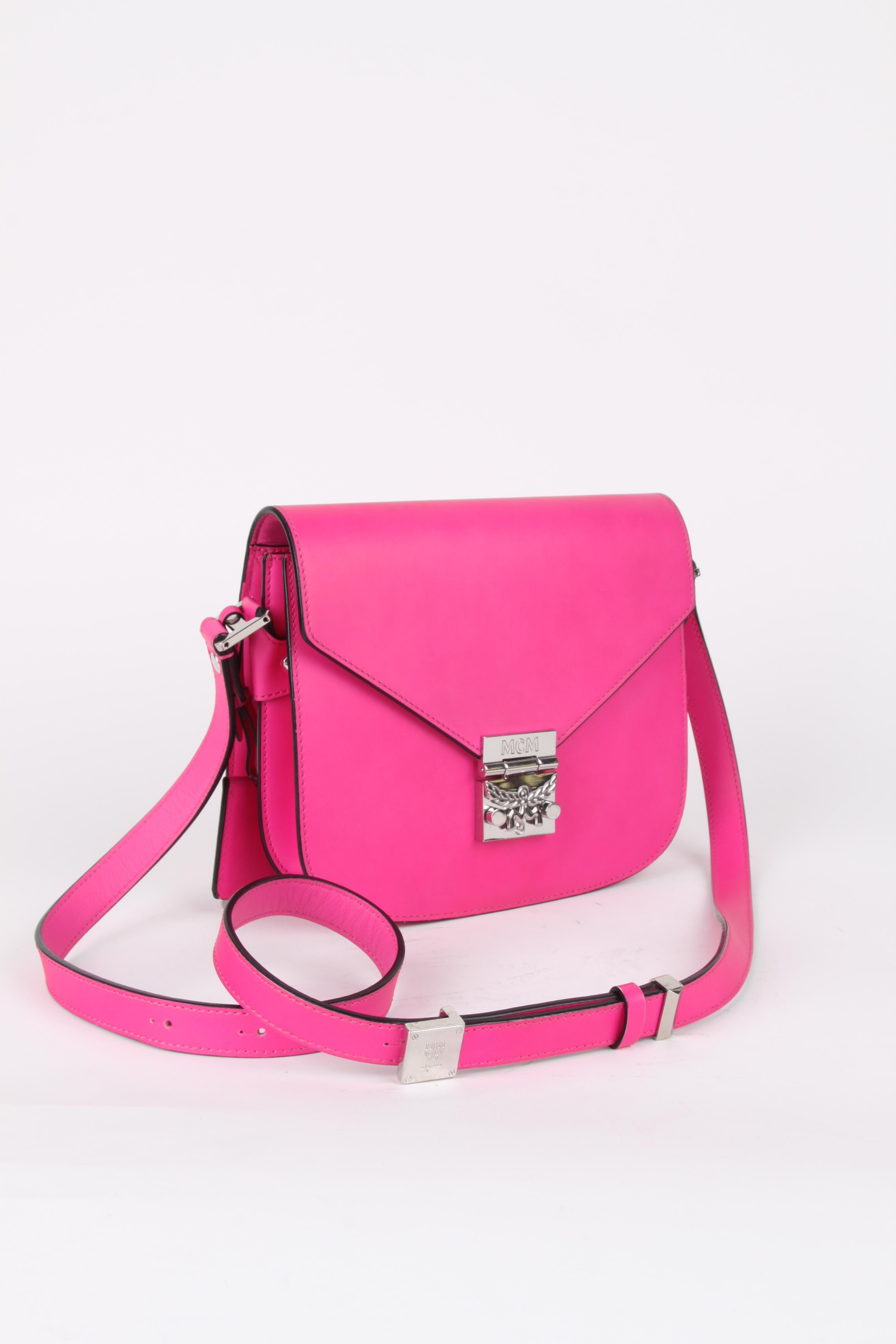 MCM Electric Pink Patricia Calfskin Crossbody Bag For Sale 5