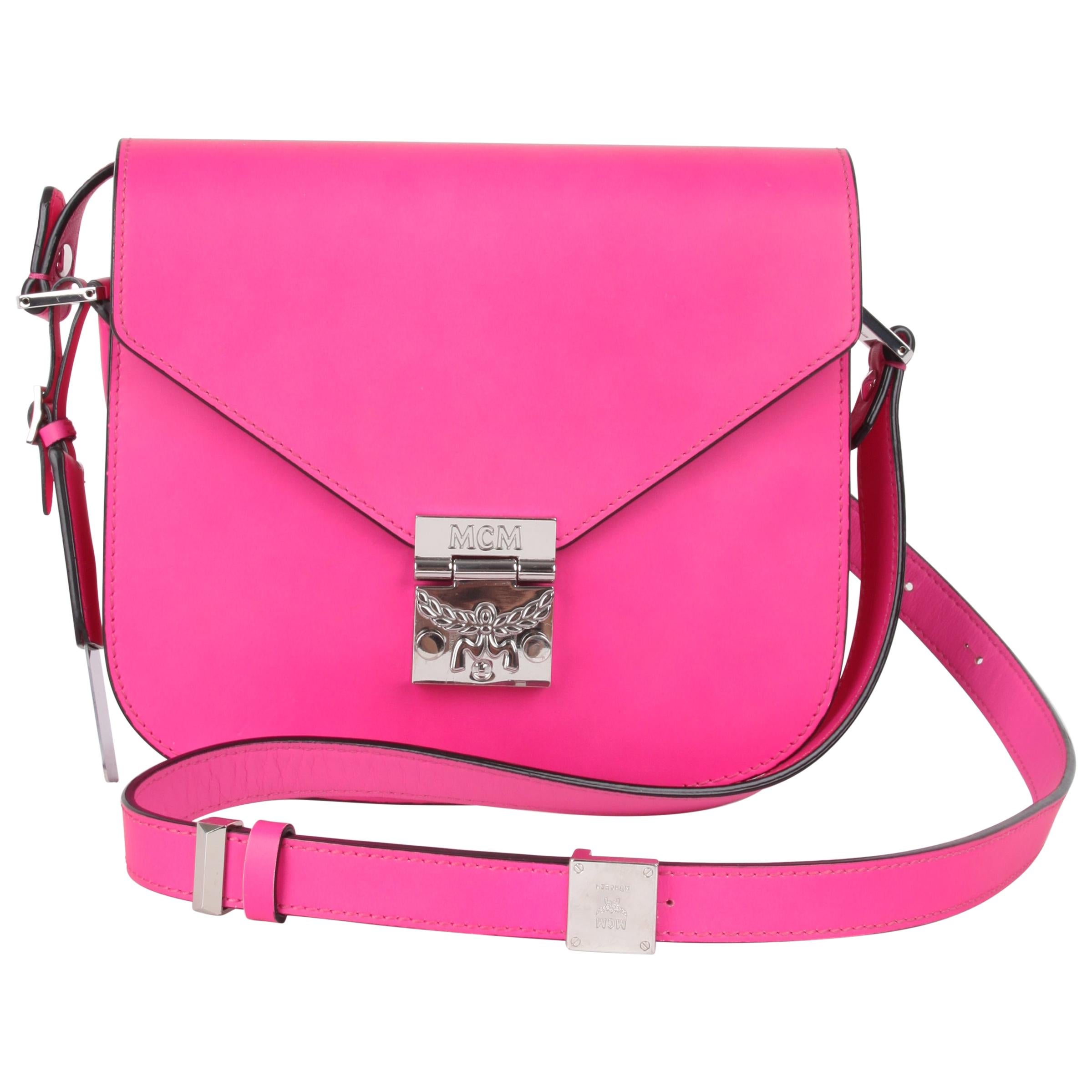 MCM Electric Pink Patricia Calfskin Crossbody Bag For Sale