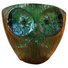MCM Emerald Green Art Glass Owl Form Catchall / Ashtray in the Style of Blenko