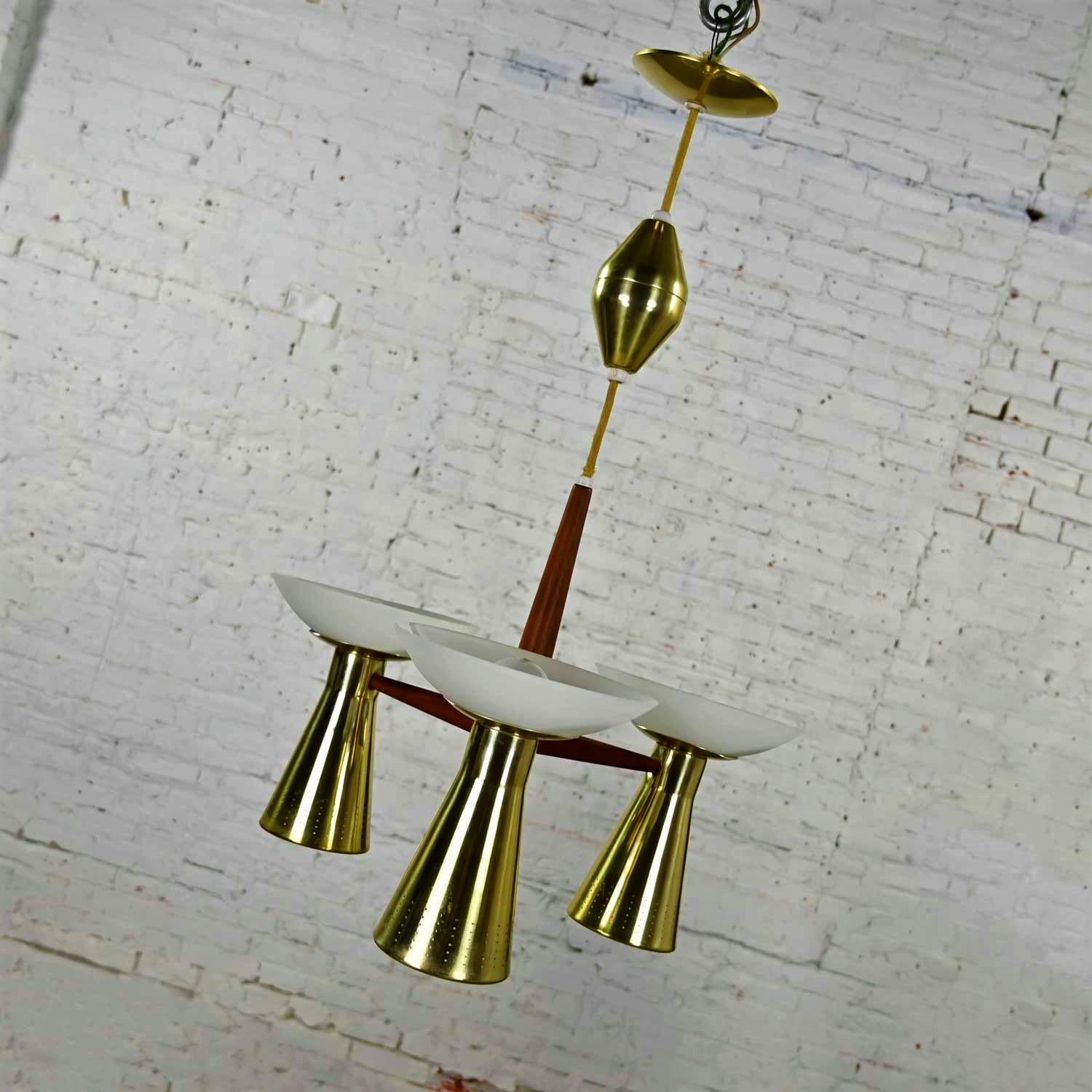 Mid-Century Modern MCM Emerson Retractable Light by Imperialites Walnut Brass Plate & White Glass