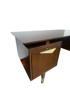 MCM Executive Walnut Desk with Brass & Cane Details. Denmark, 1960's.
