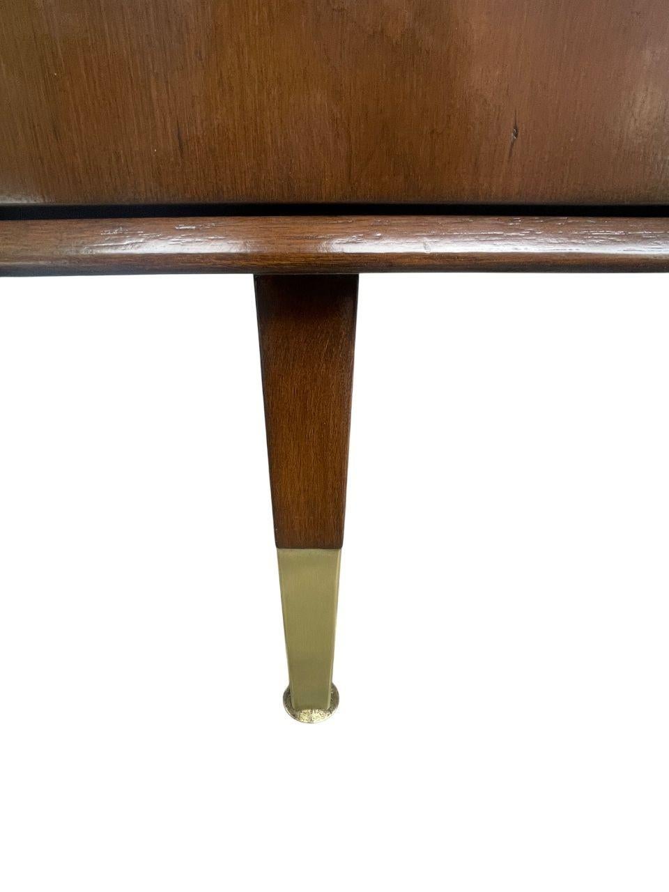 Danish MCM Executive Walnut Desk with Brass & Cane Details. Denmark, 1960's. For Sale