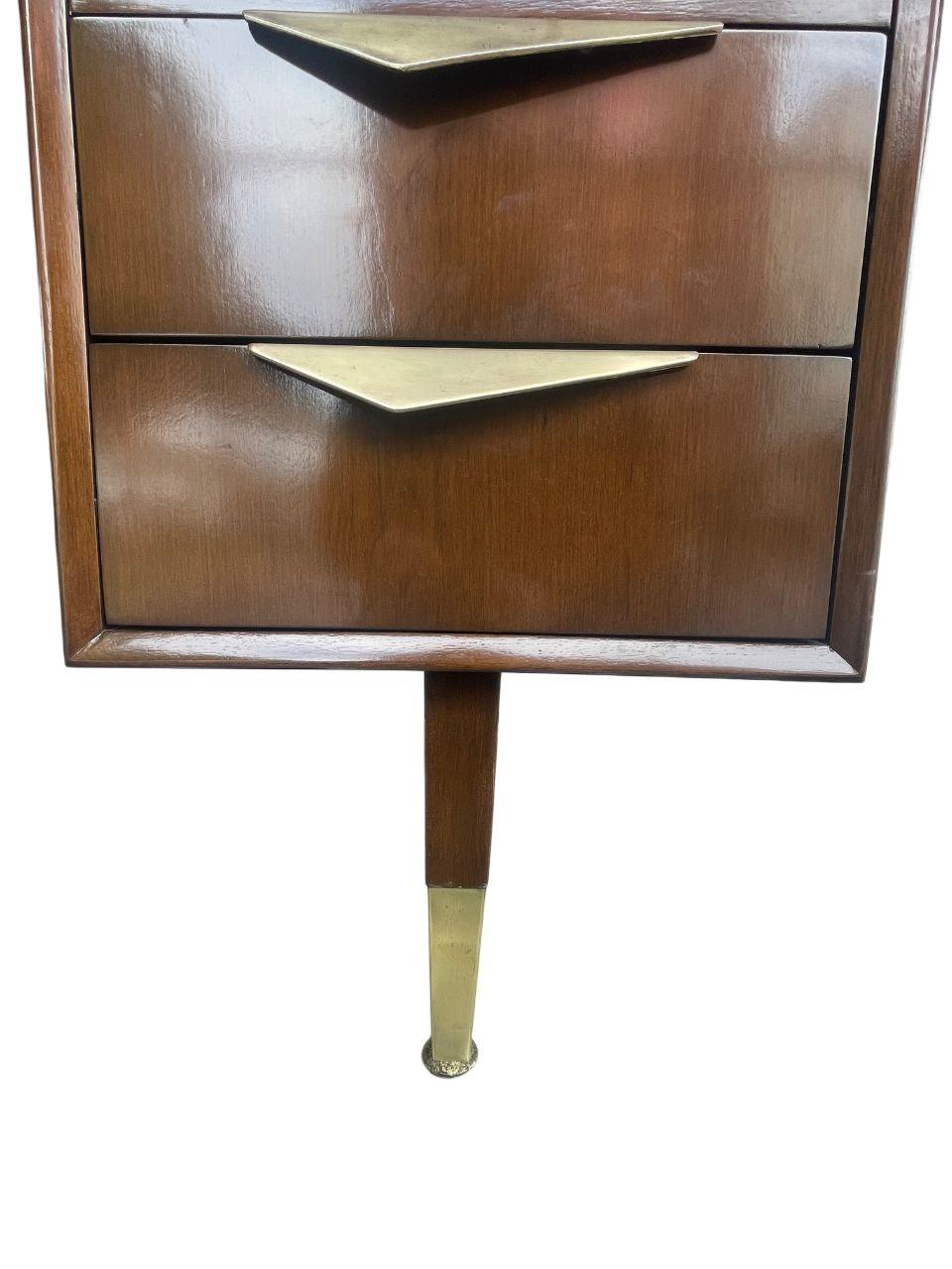 Mid-20th Century MCM Executive Walnut Desk with Brass & Cane Details. Denmark, 1960's. For Sale