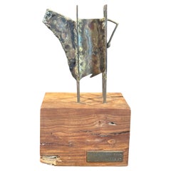 MCM Figural Sculpture on Walnut Base Entitled "'78 Condensed Bull" by Ken Vares