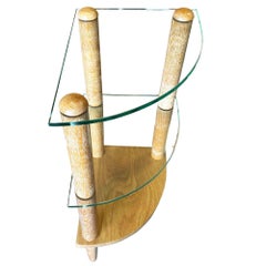 MCM Floating Glass & Walnut 30" Tall Corner Table Attributed to Gilbert Rohde