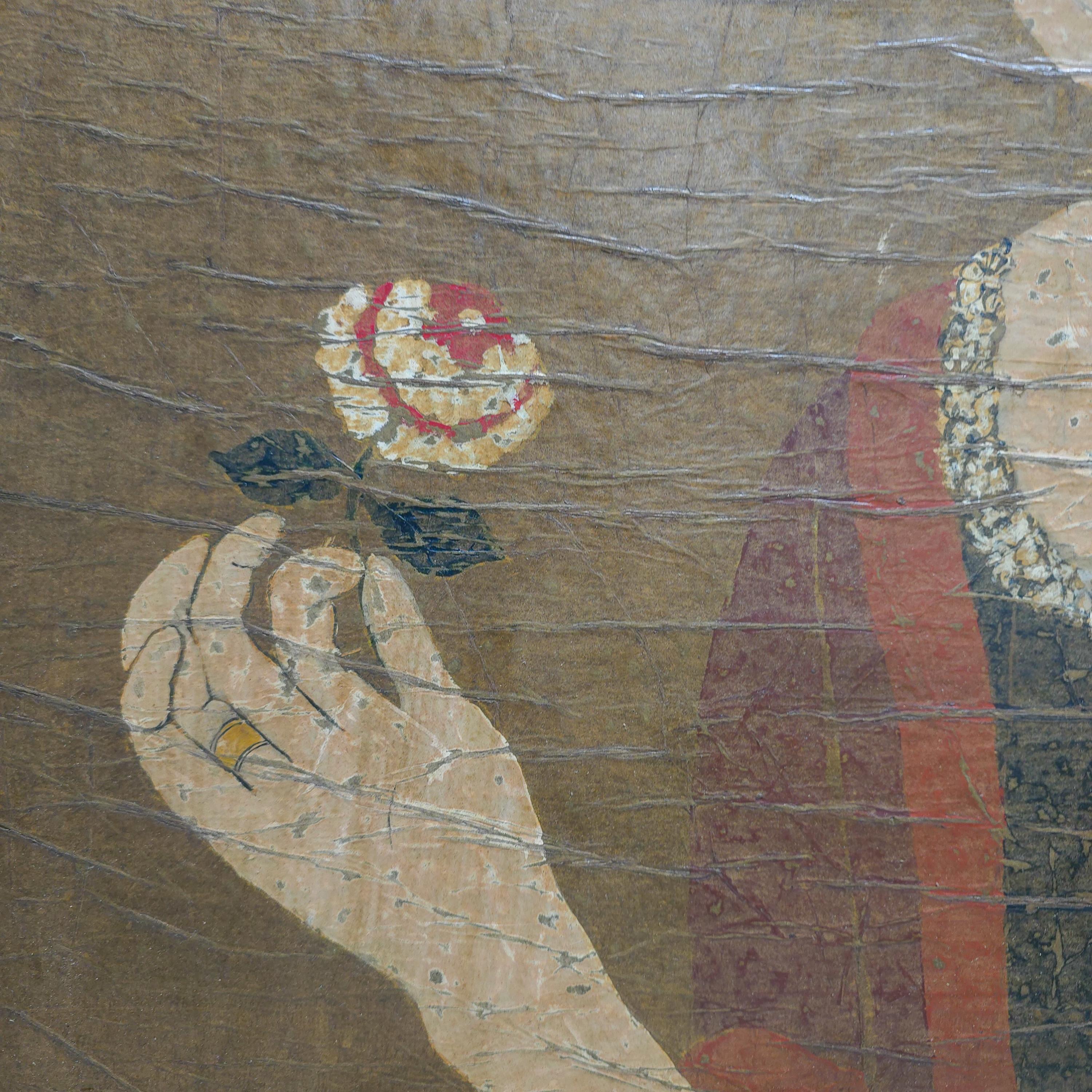Americano Tentativo di pittura folkloristica MCM di donna coloniale