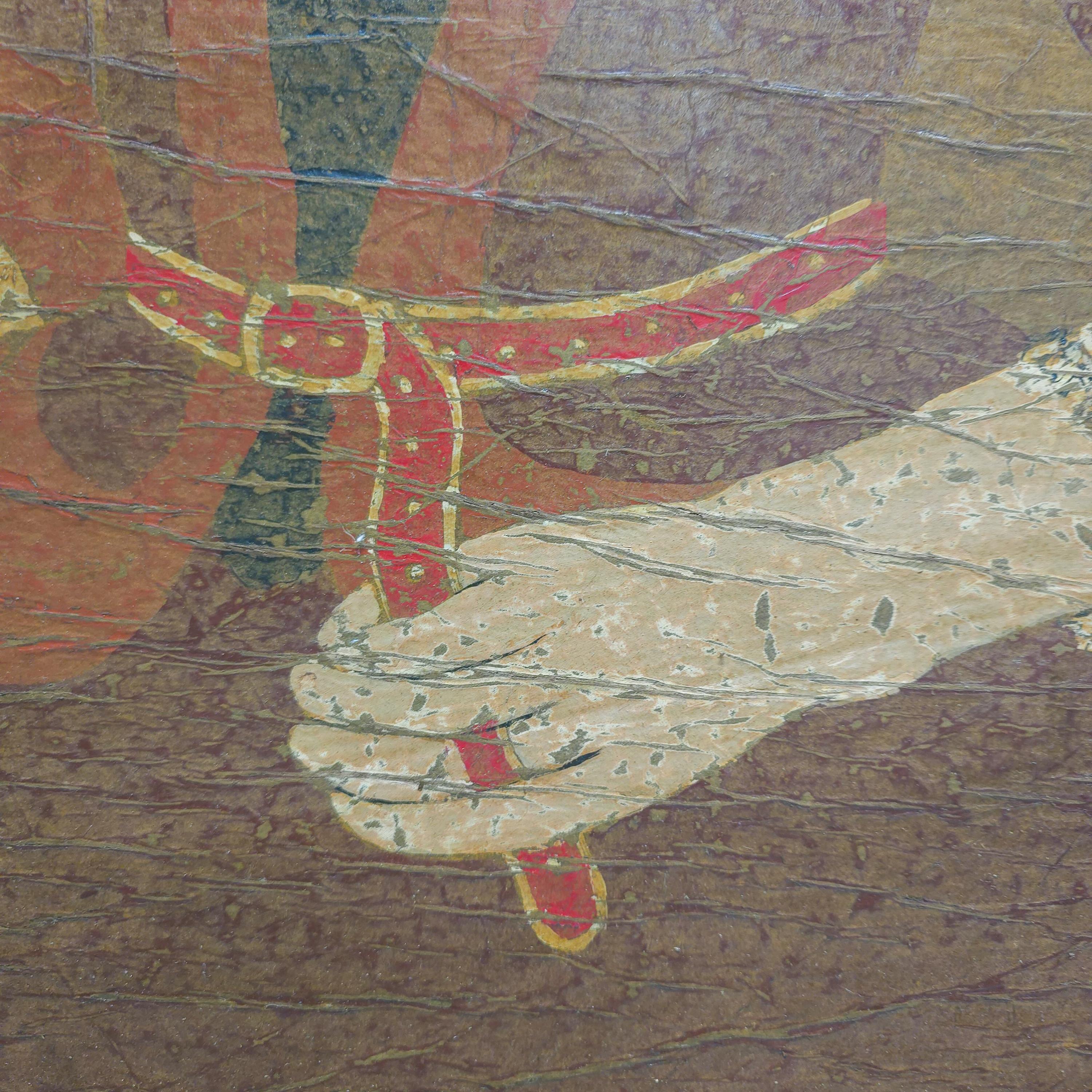 Tentativo di pittura folkloristica MCM di donna coloniale In condizioni discrete a Southbury, CT