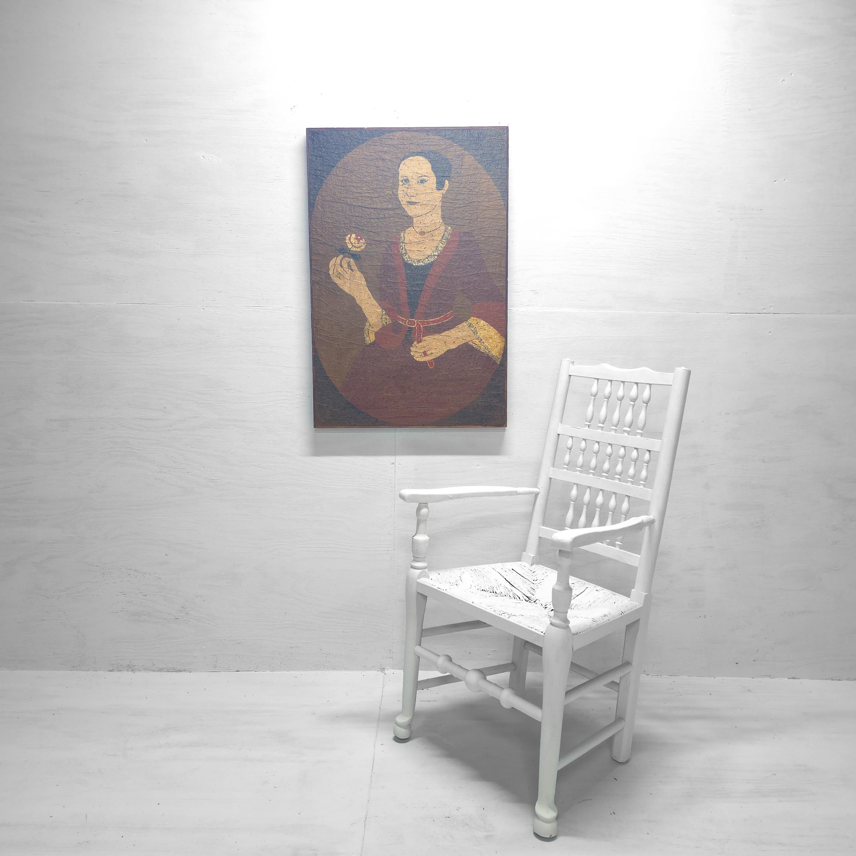 Legno massiccio Tentativo di pittura folkloristica MCM di donna coloniale