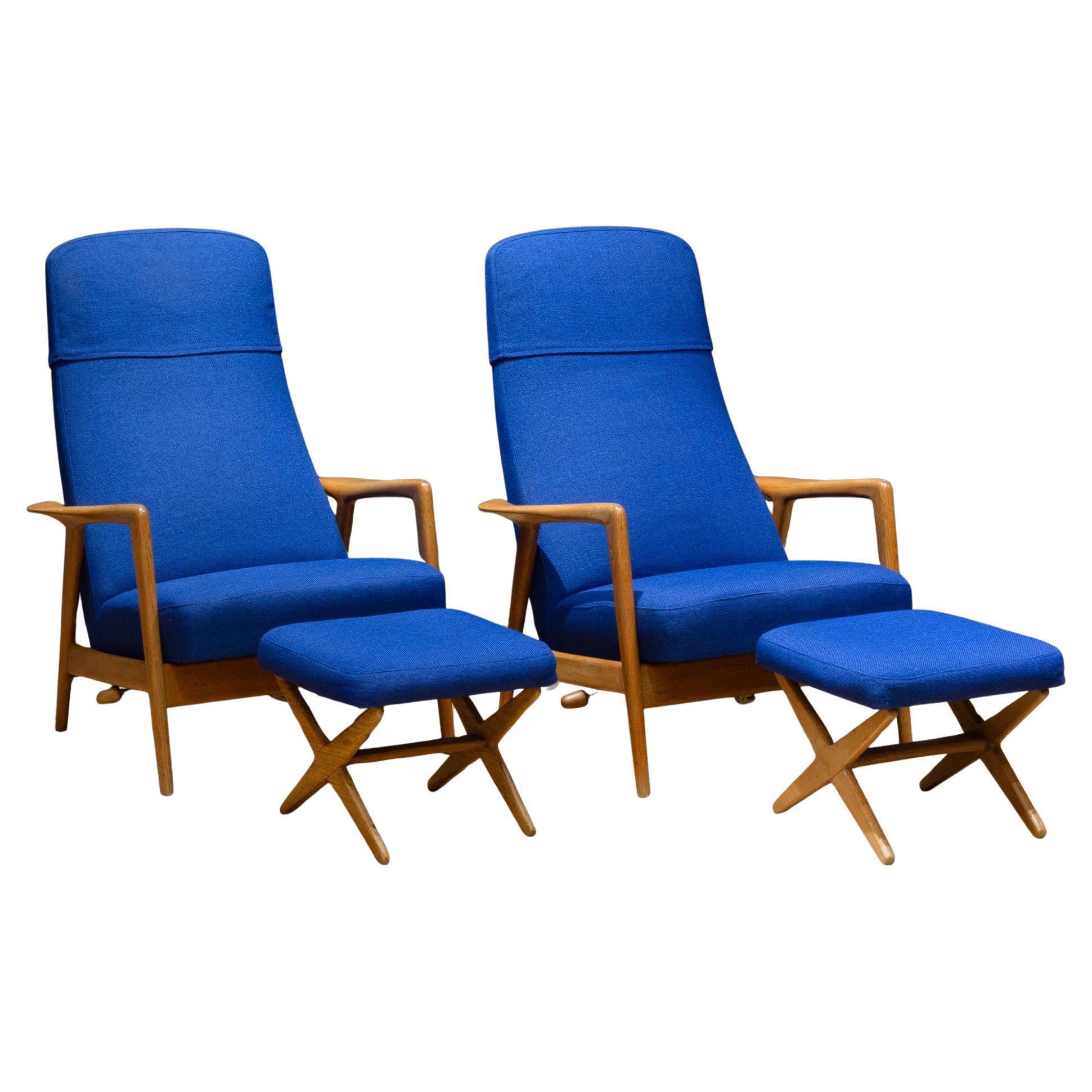 MCM Folke Ohlsson for DUX Reclining Lounge Chairs and Adjustable Ottomans C.1960