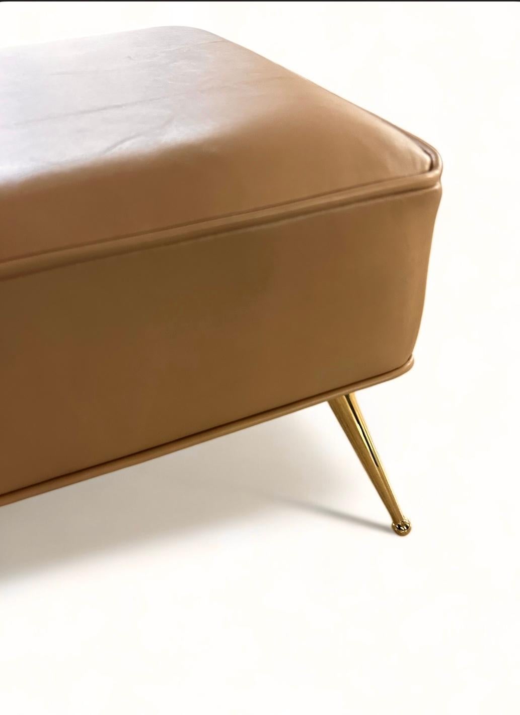 Hand-Crafted MCM Foot Stool Pair in Italian Leather with Solid Brass Legs For Sale