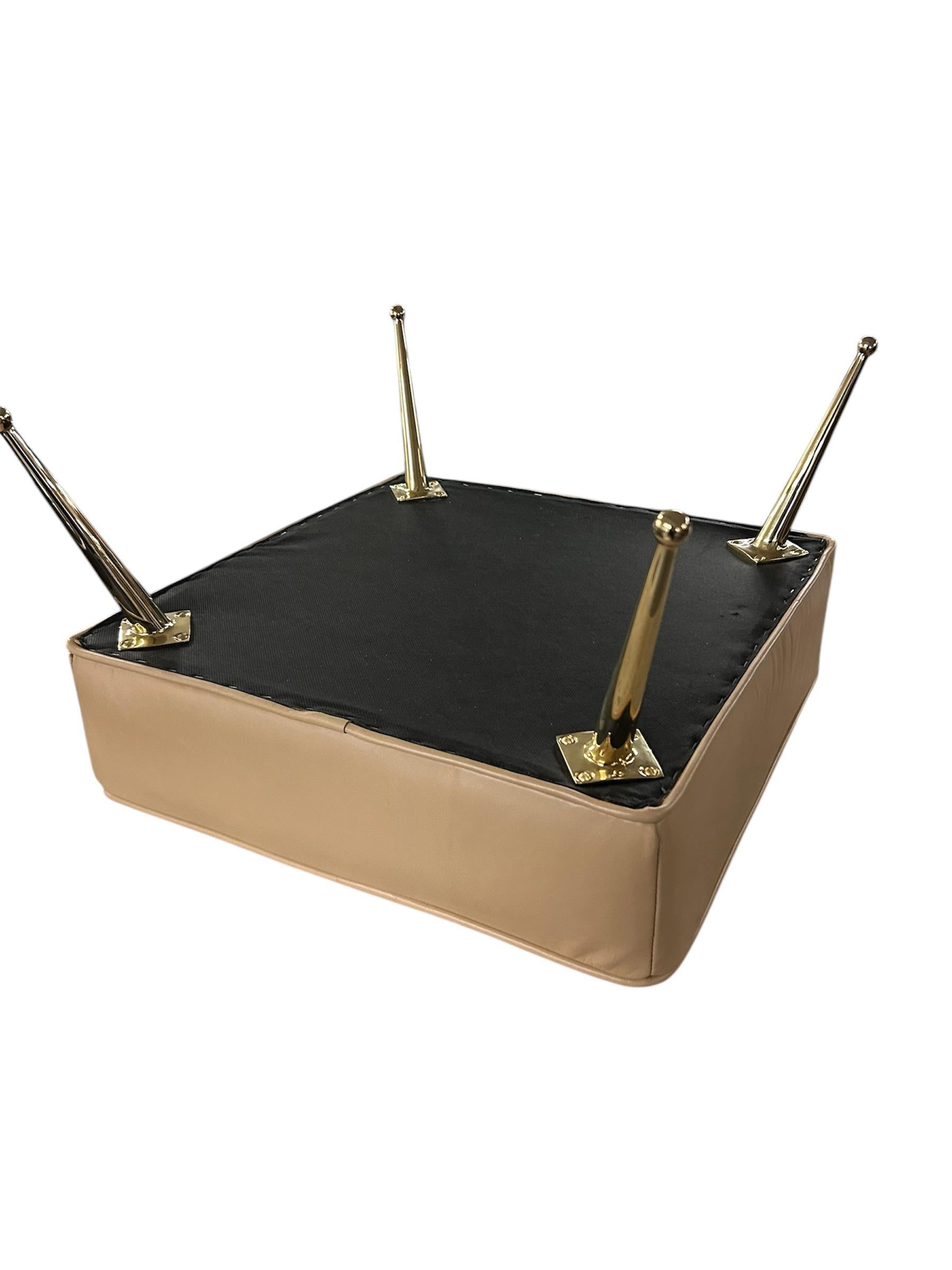 MCM Foot Stool Pair in Italian Leather with Solid Brass Legs In New Condition For Sale In Wilton, CT