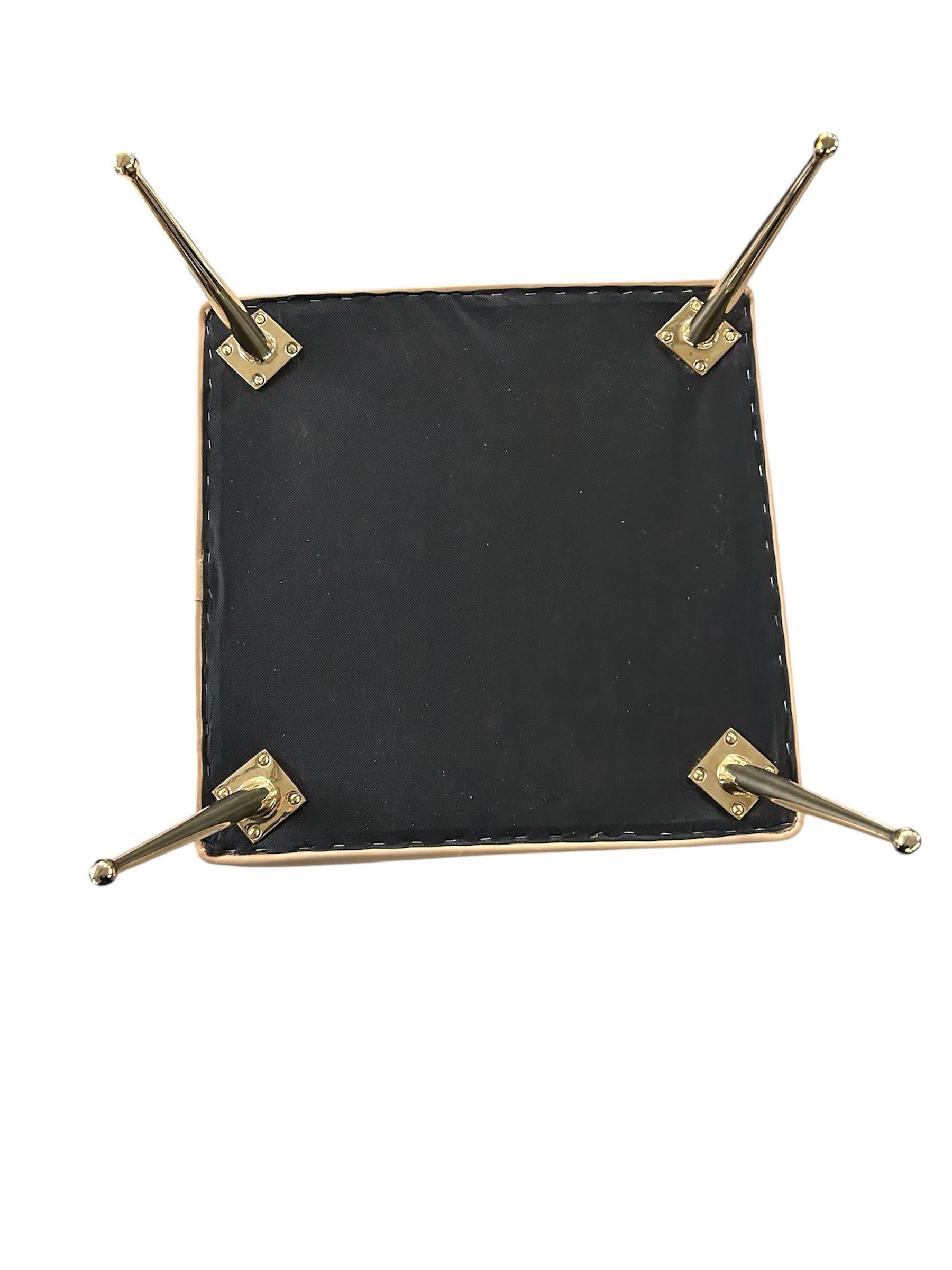 MCM Foot Stool Pair in Italian Leather with Solid Brass Legs For Sale 1