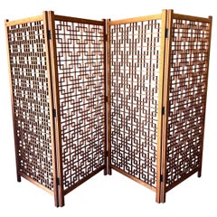 MCM Vierwandiger Teakholz-Faltwand mit quadratischem Gitterdesign - extra breit