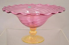 MCM Fratelli Toso Italian Balboa Blown Glass Pink Swirl Gold Flecks Fruit Bowl (bol à fruits en verre soufflé rose)