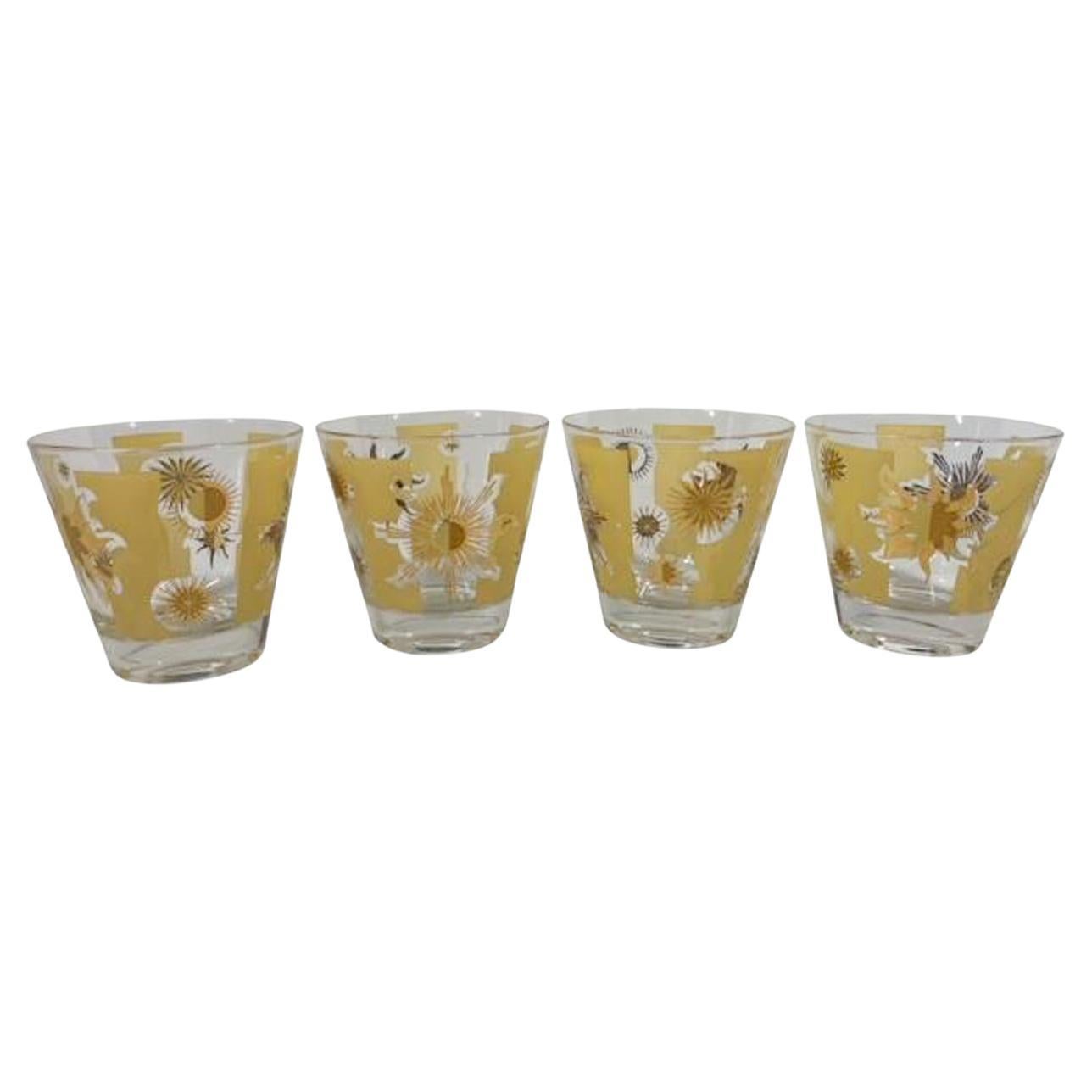 MCM Fred Press Old Fashioned Glasses in an Atomic Period Starburst Pattern For Sale