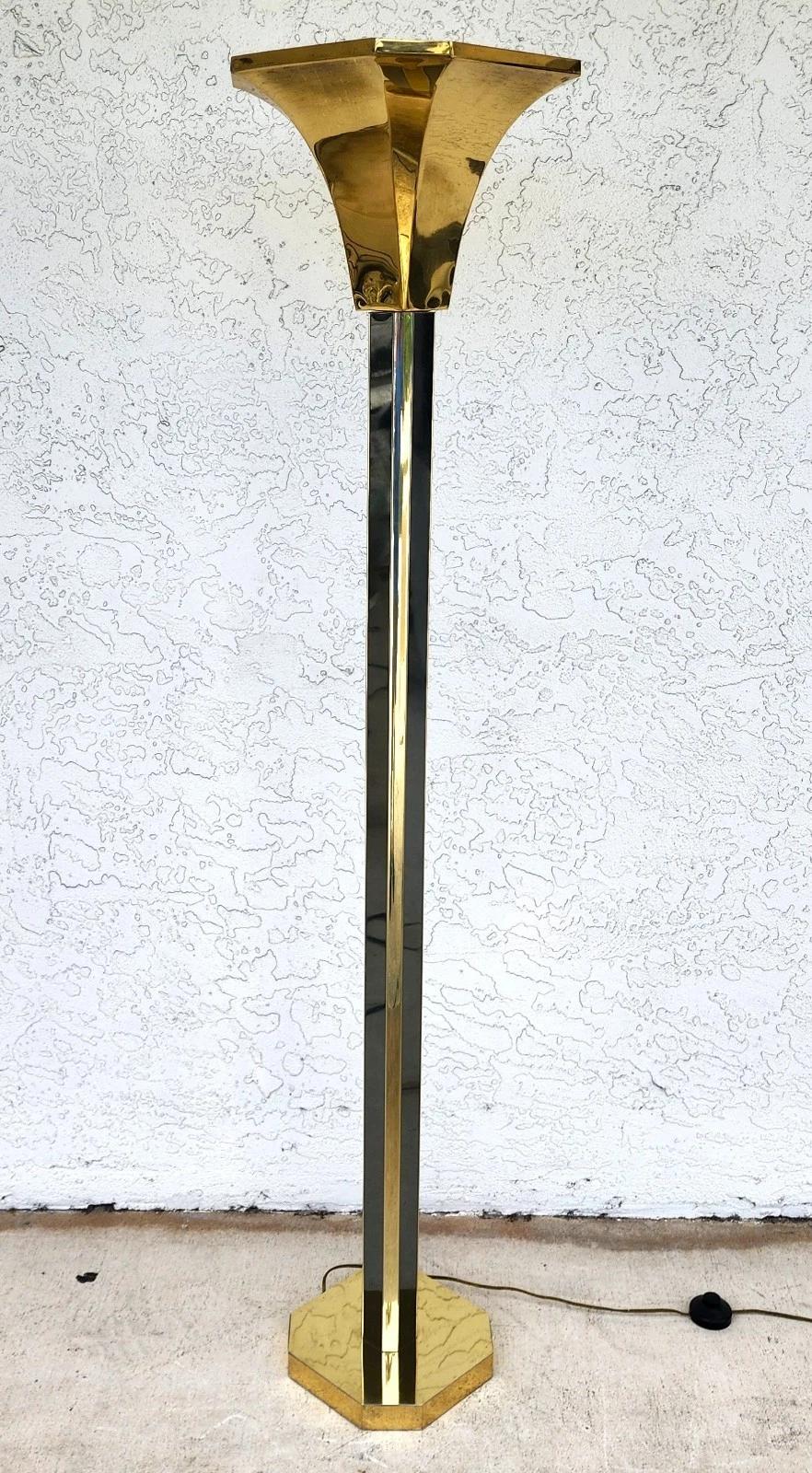 MCM Fredrick Ramond Style Brass & Chrome Floor Lamp For Sale 2