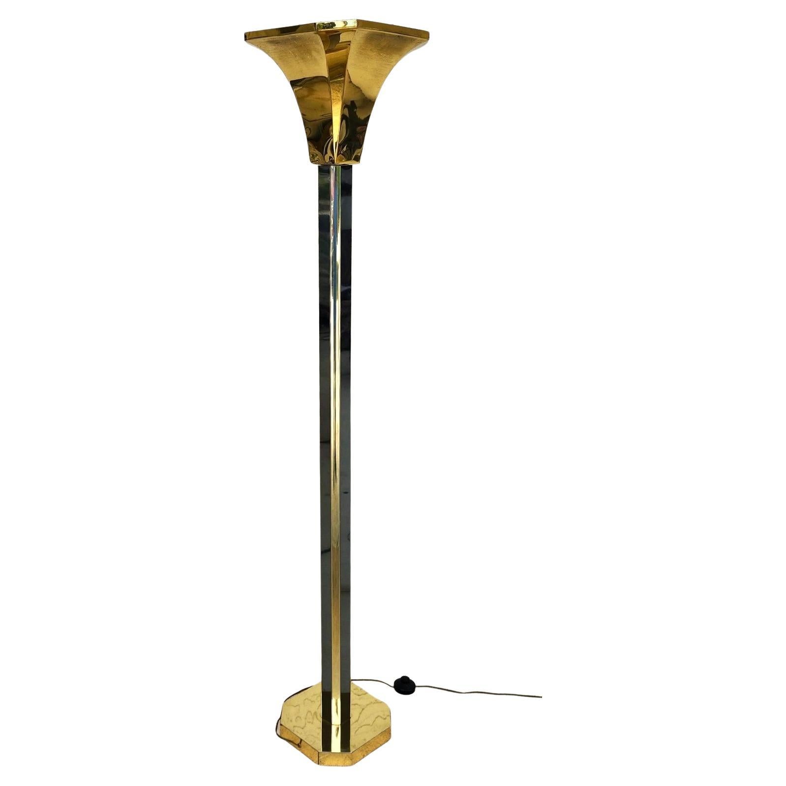 MCM Fredrick Ramond Style Brass & Chrome Floor Lamp For Sale