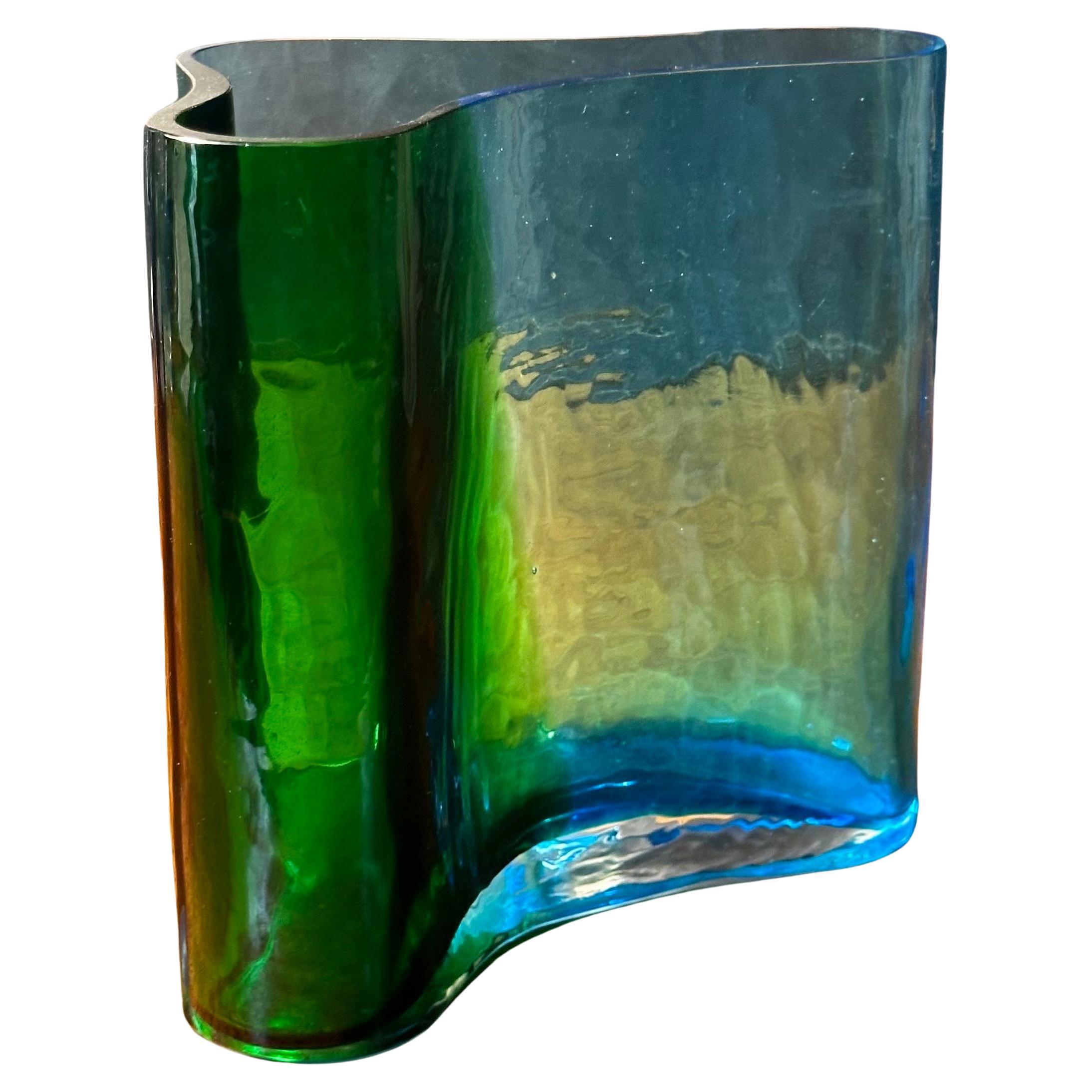 Scandinavian Modern MCM Free Form Art Glass Vase in the Style of Alvar Aalto