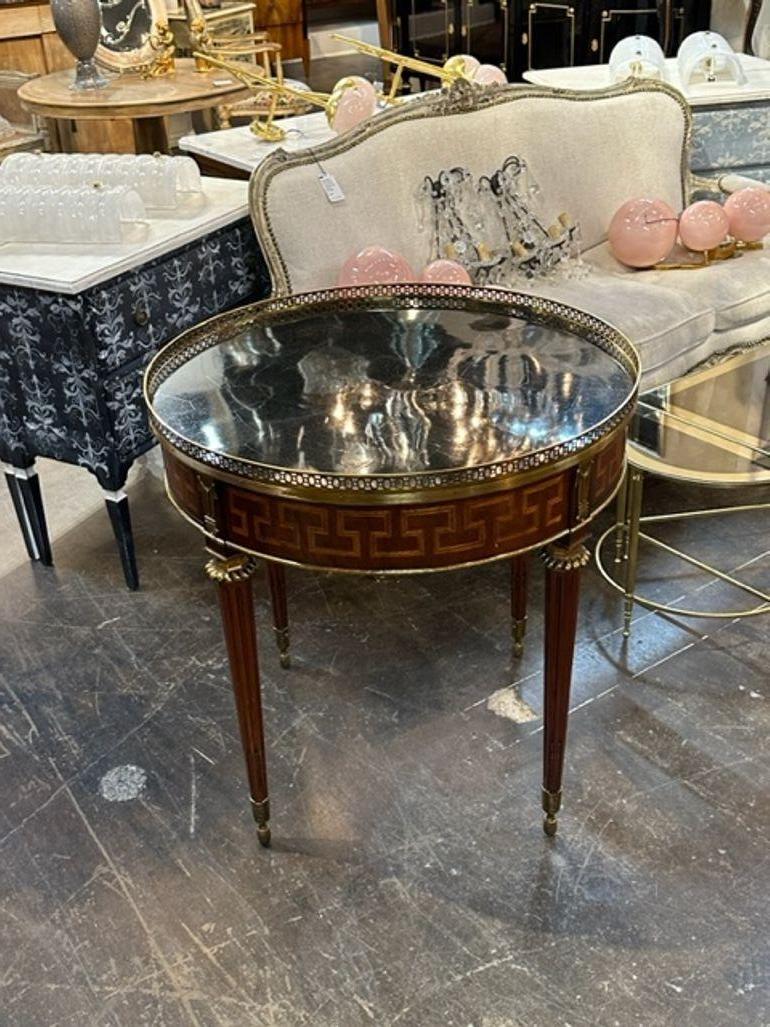MCM French Empire Style Mahogany Inlaid Bouilotte Table In Good Condition For Sale In Dallas, TX