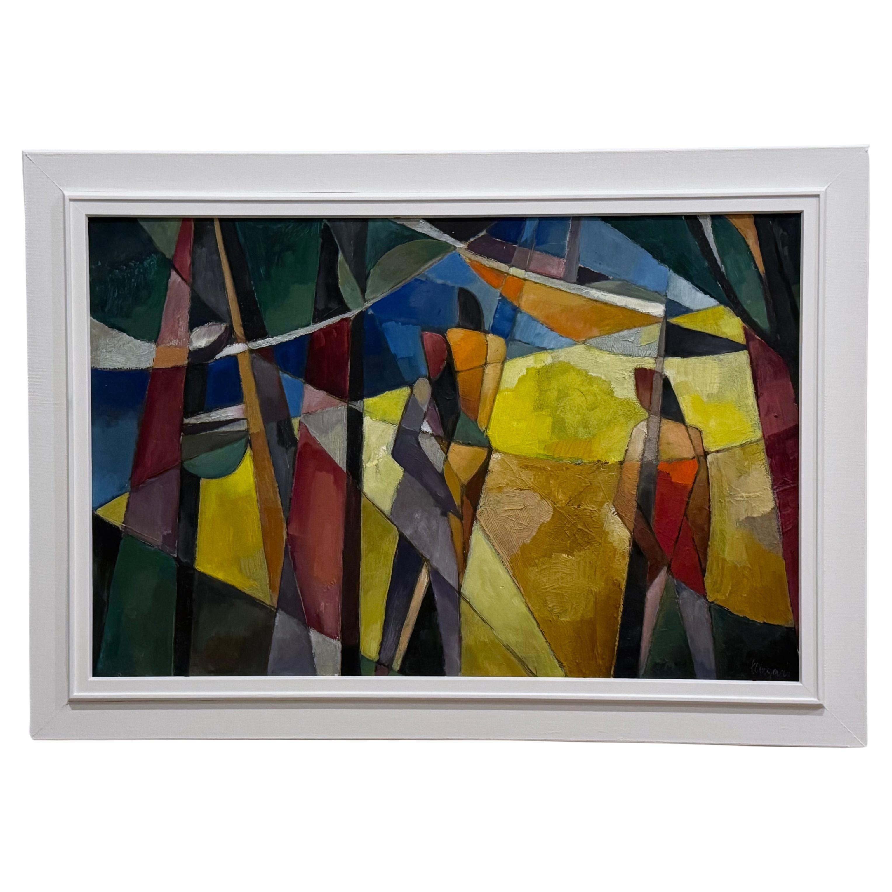 MCM German abstract artist Paul Magar - Kubismus 
Orphismus Ölgemälde auf Karton im Angebot