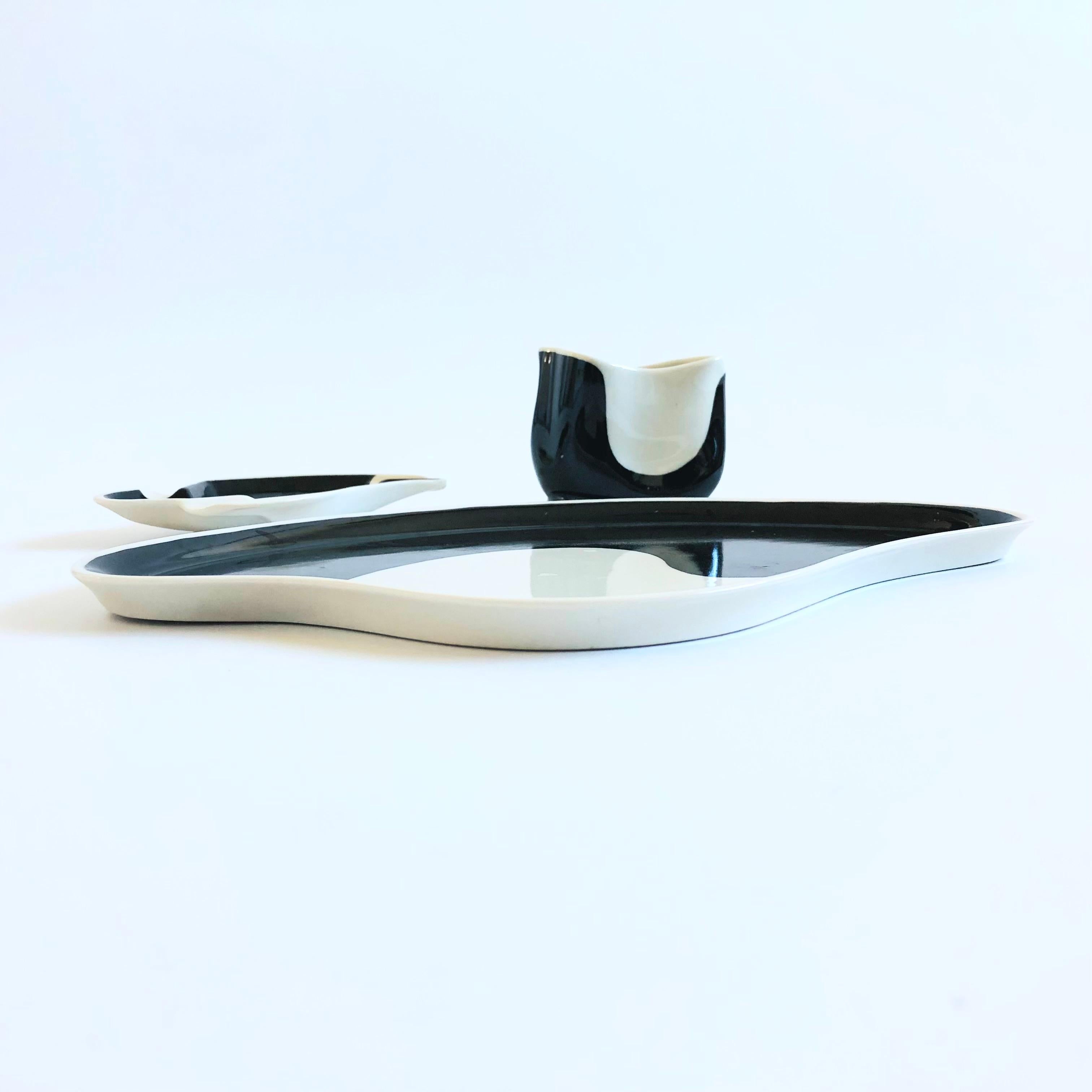 20th Century MCM German Porcelain Dish Set - 3 Pieces - Ashtray, Cup, and Tray For Sale