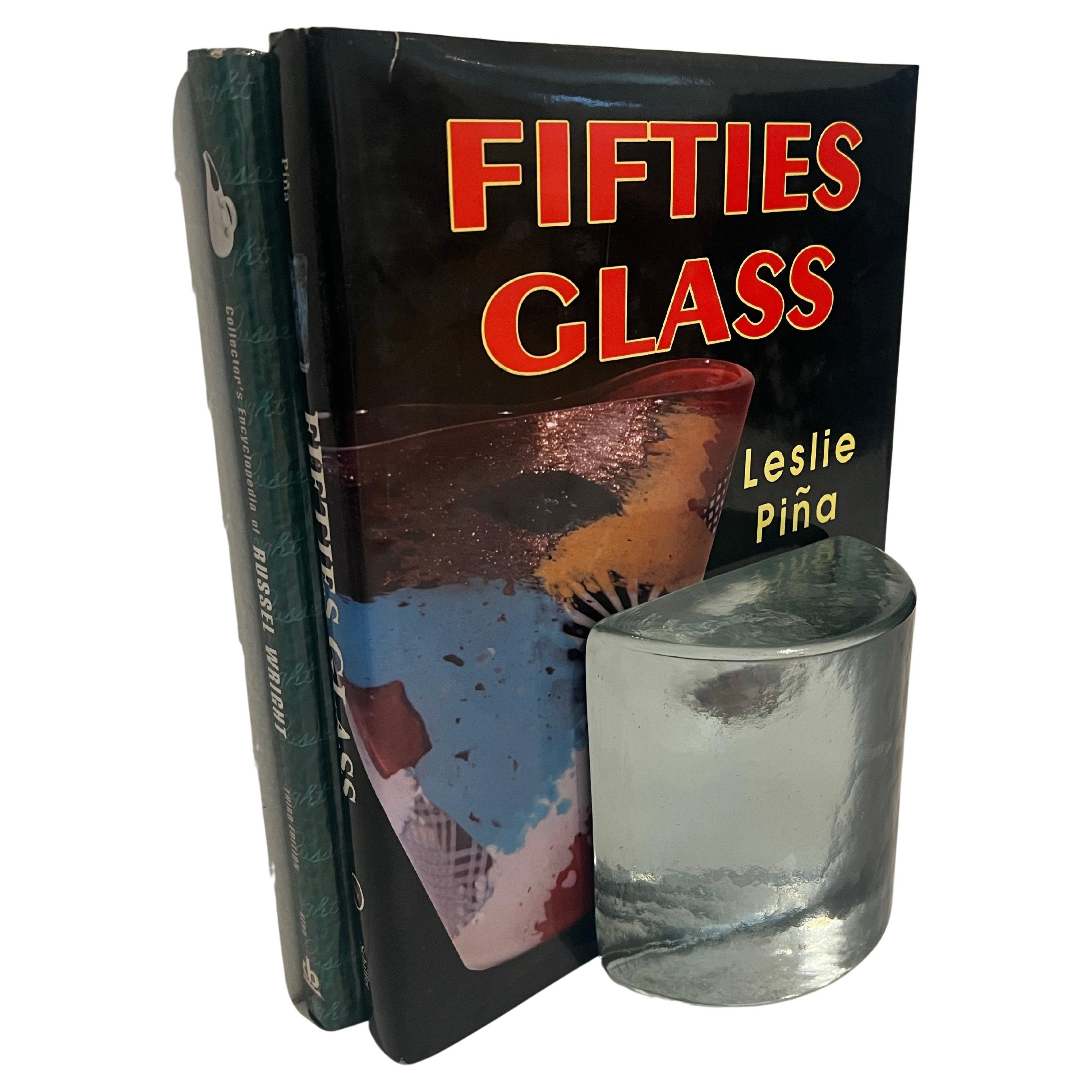 MCM Glass Half Moon Glass Bookend Doorstop by Wayne Husted for Blenko For Sale