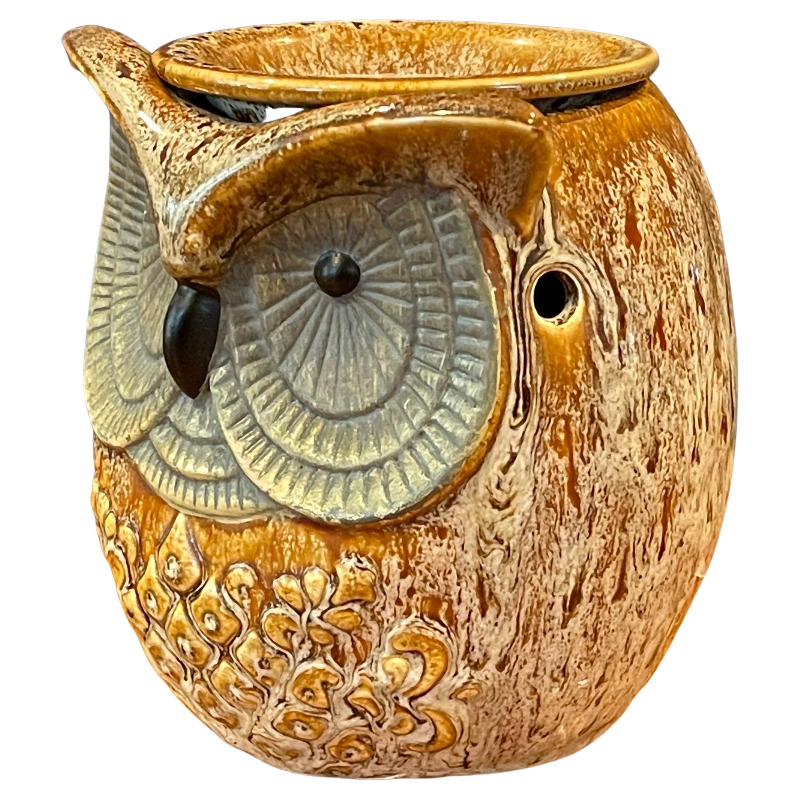 Mid-Century Modern MCM Glazed Ceramic Pottery Owl Table Lamp