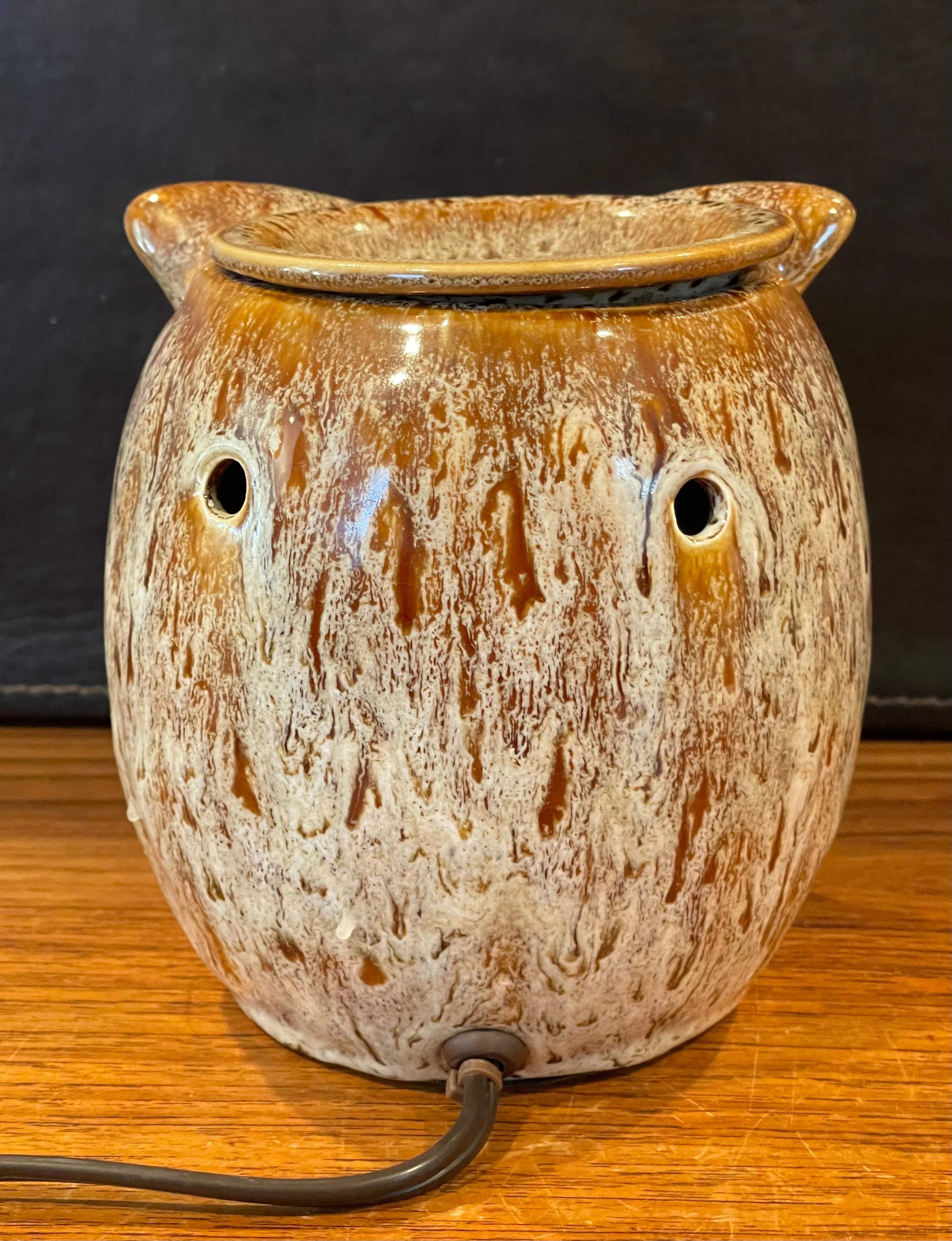 MCM Glazed Ceramic Pottery Owl Table Lamp 1
