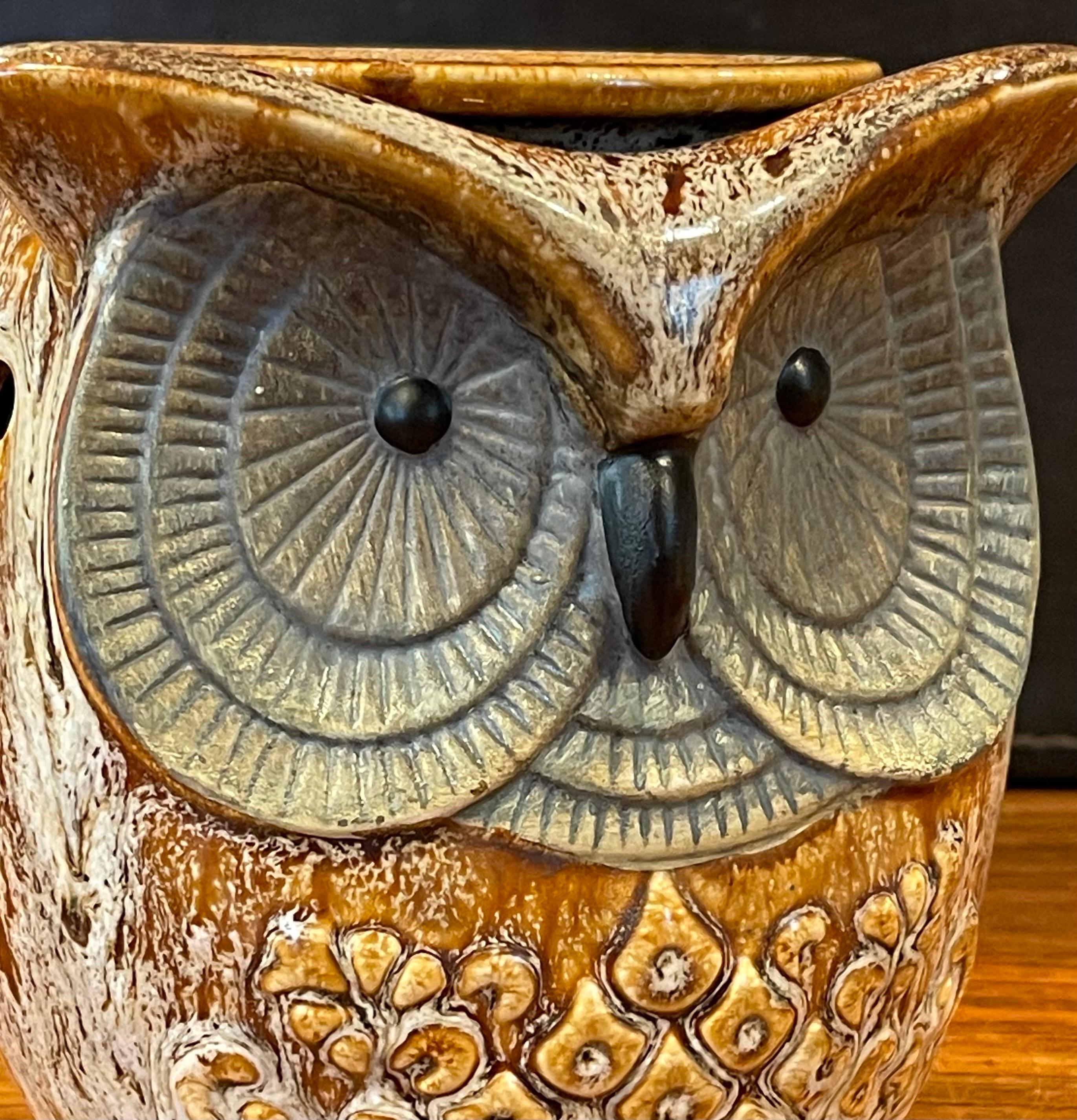 MCM Glazed Ceramic Pottery Owl Table Lamp 2