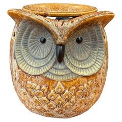 Vintage MCM Glazed Ceramic Pottery Owl Table Lamp