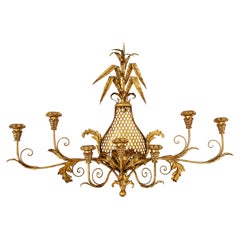 Retro MCM Gold Gilt Hollywood Regency Pineapple 7 Candleholder Wall Sconce
