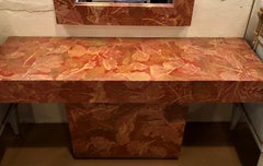 MCM Gold Leave Design Decoupage Painted Console Vanity with Matching Mirror