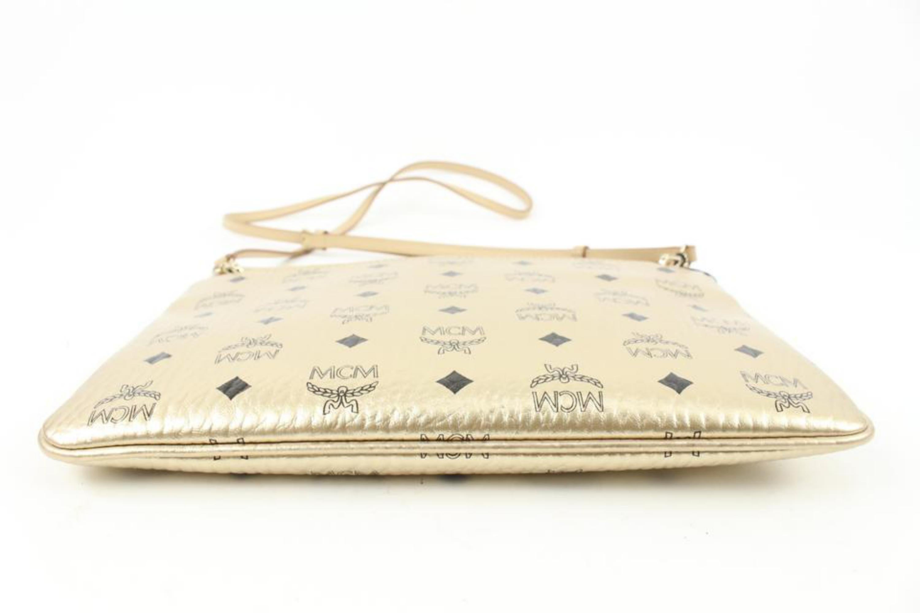 MCM Gold Monogram Visetos Logo Crossbody Pouch Bag Pochette 114m59 4