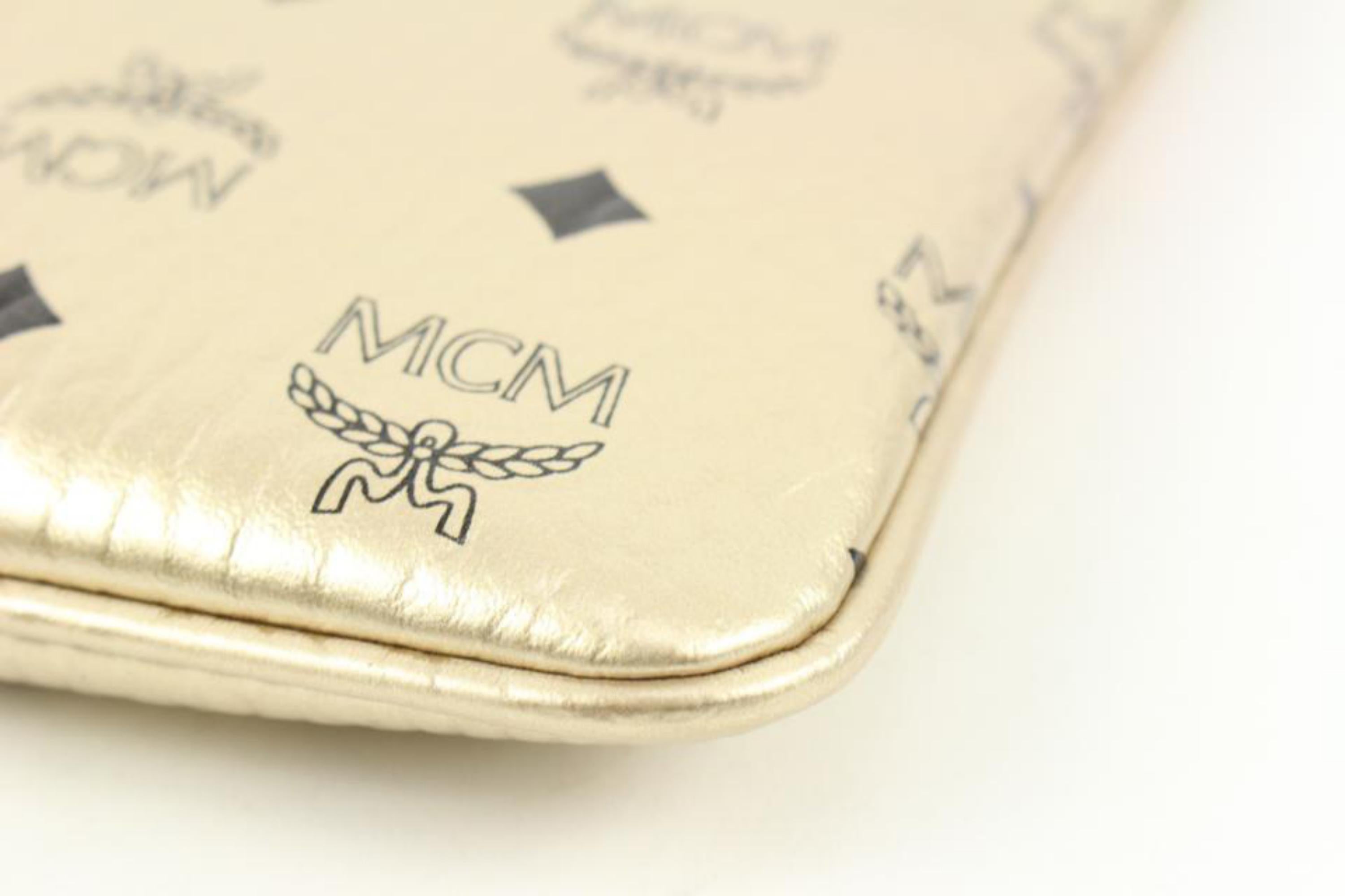 MCM Gold Monogram Visetos Logo Crossbody Pouch Bag Pochette 114m59 5