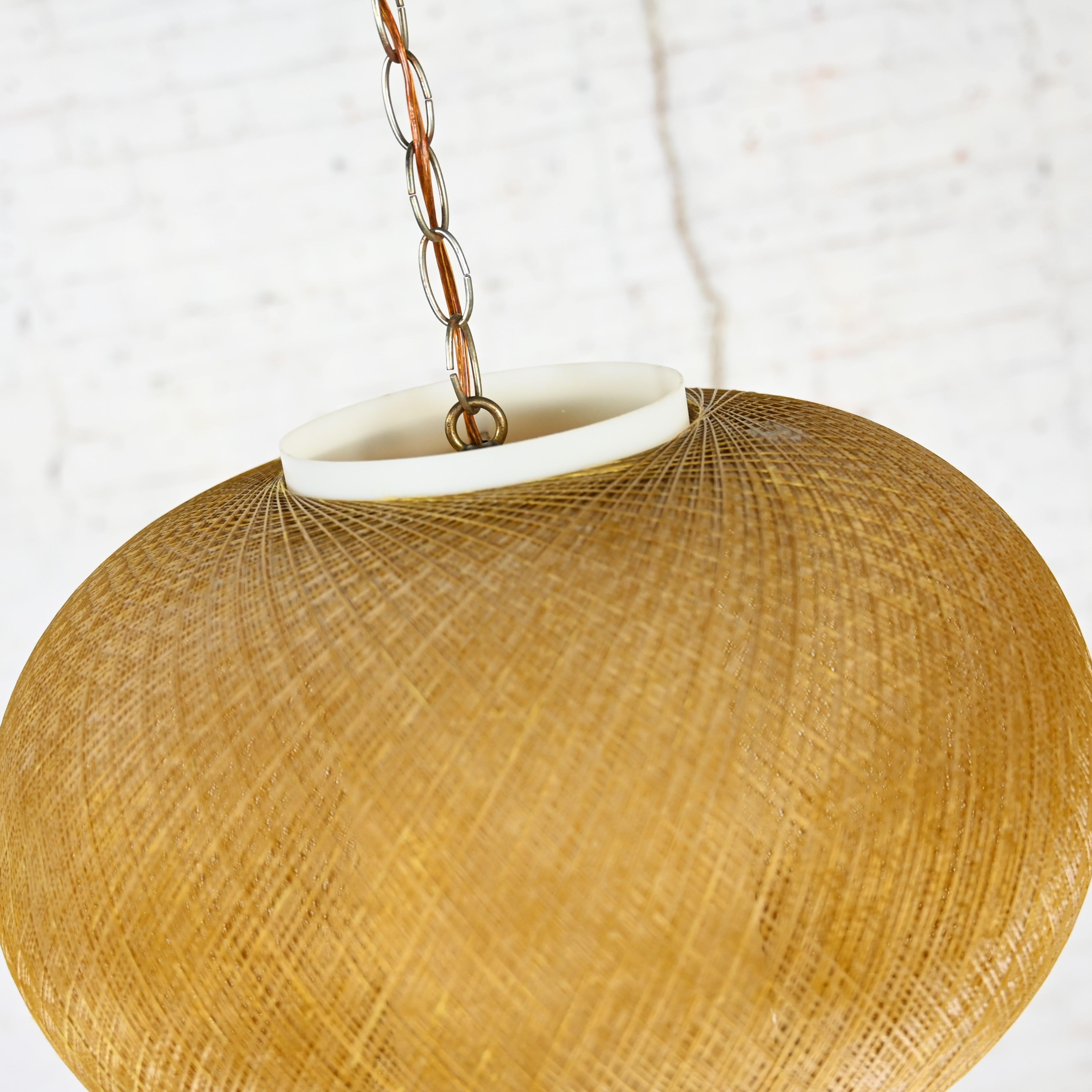 MCM Gold Spun Fiberglass String Swag Pendant Hanging Light Fixture or Lamp For Sale 5