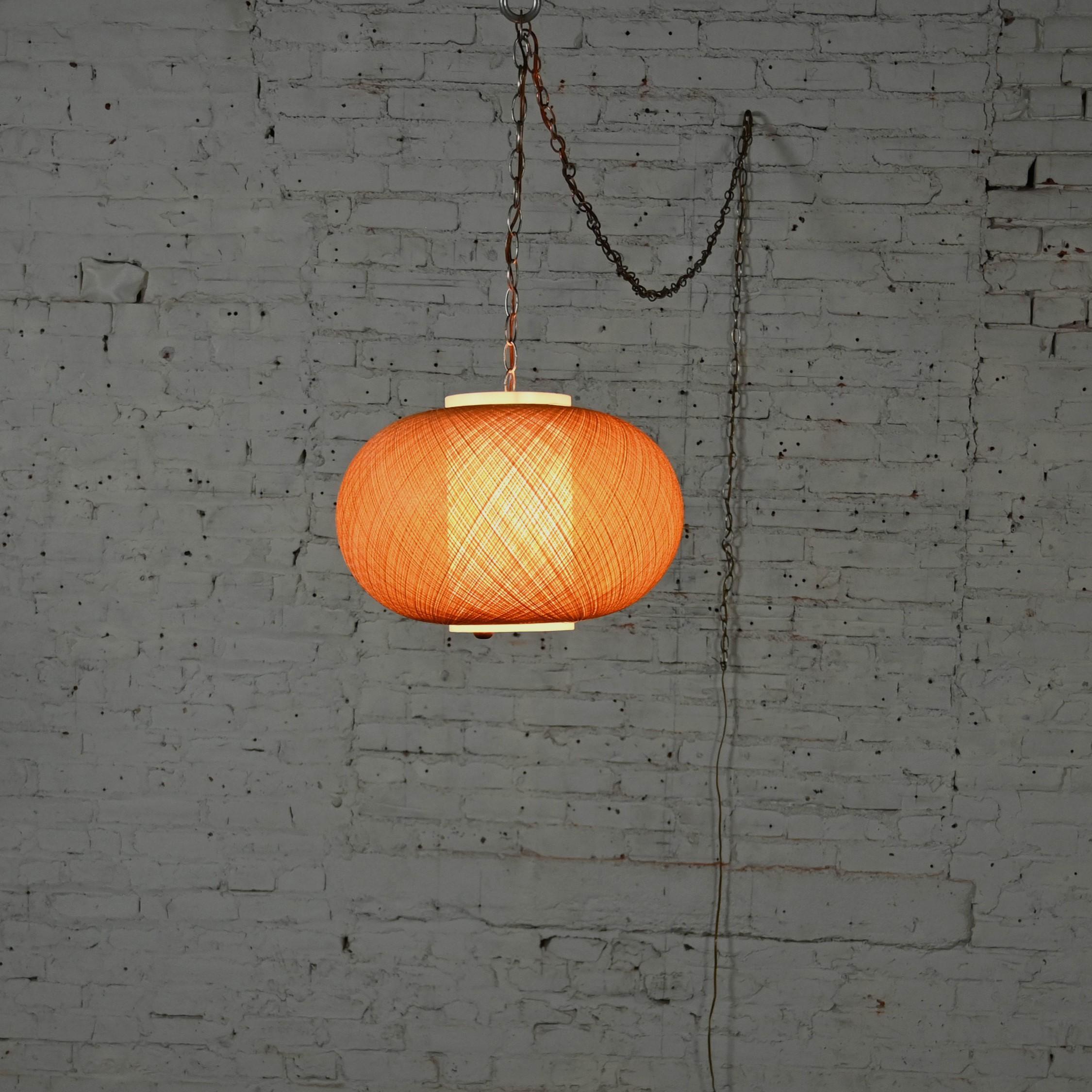 MCM Gold Spun Fiberglass String Swag Pendant Hanging Light Fixture or Lamp For Sale 13