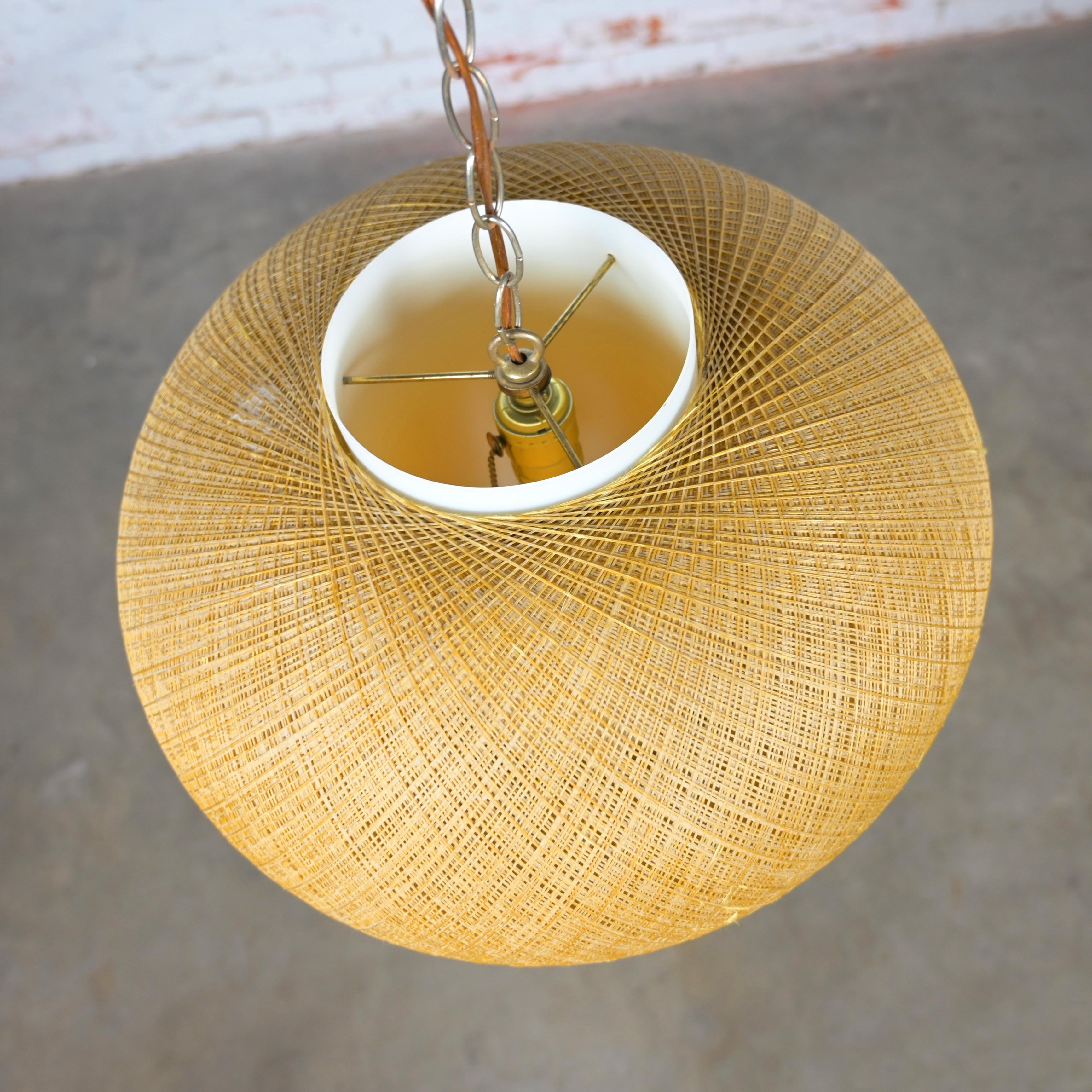 Unknown MCM Gold Spun Fiberglass String Swag Pendant Hanging Light Fixture or Lamp For Sale