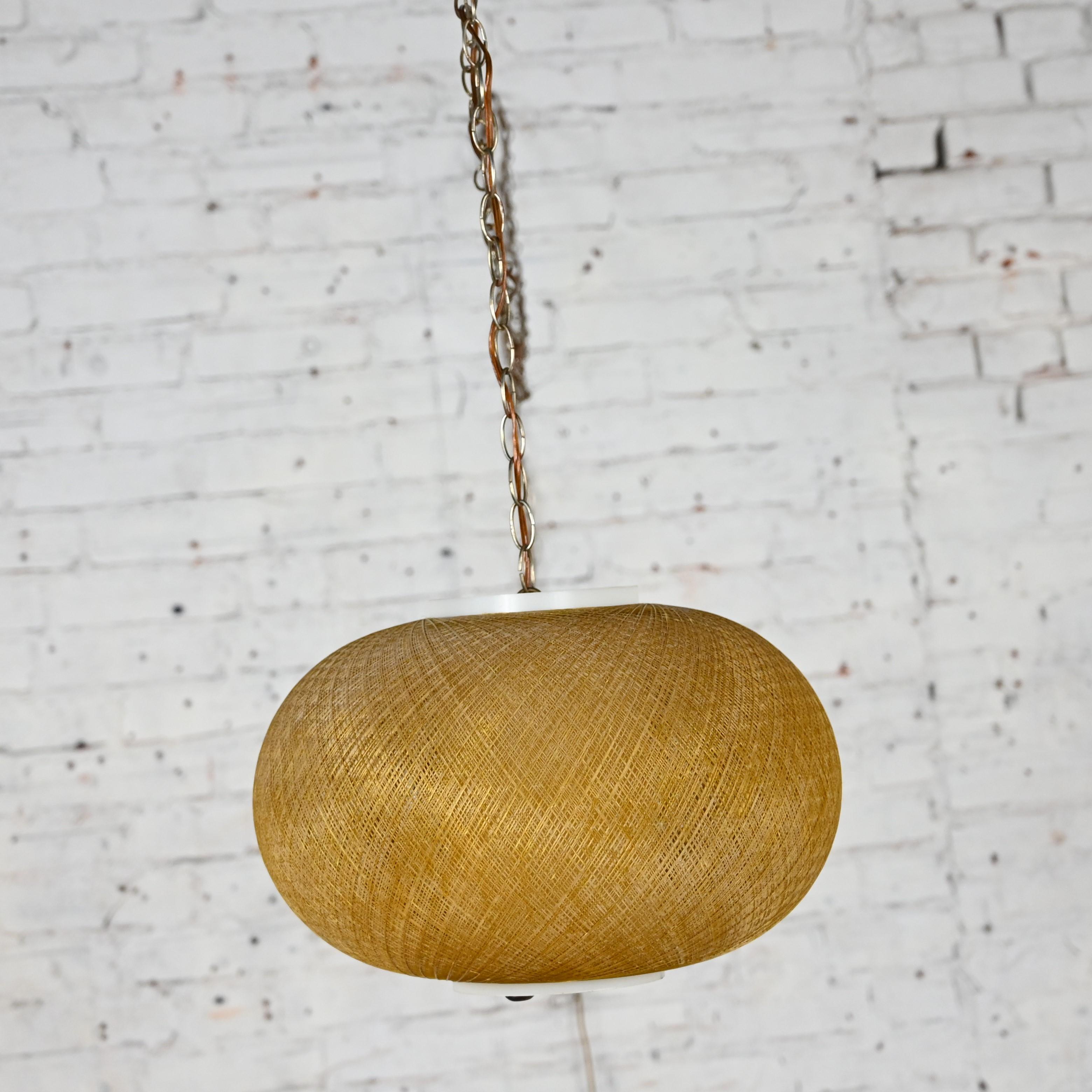 MCM Gold Spun Fiberglass String Swag Pendant Hanging Light Fixture or Lamp For Sale 2