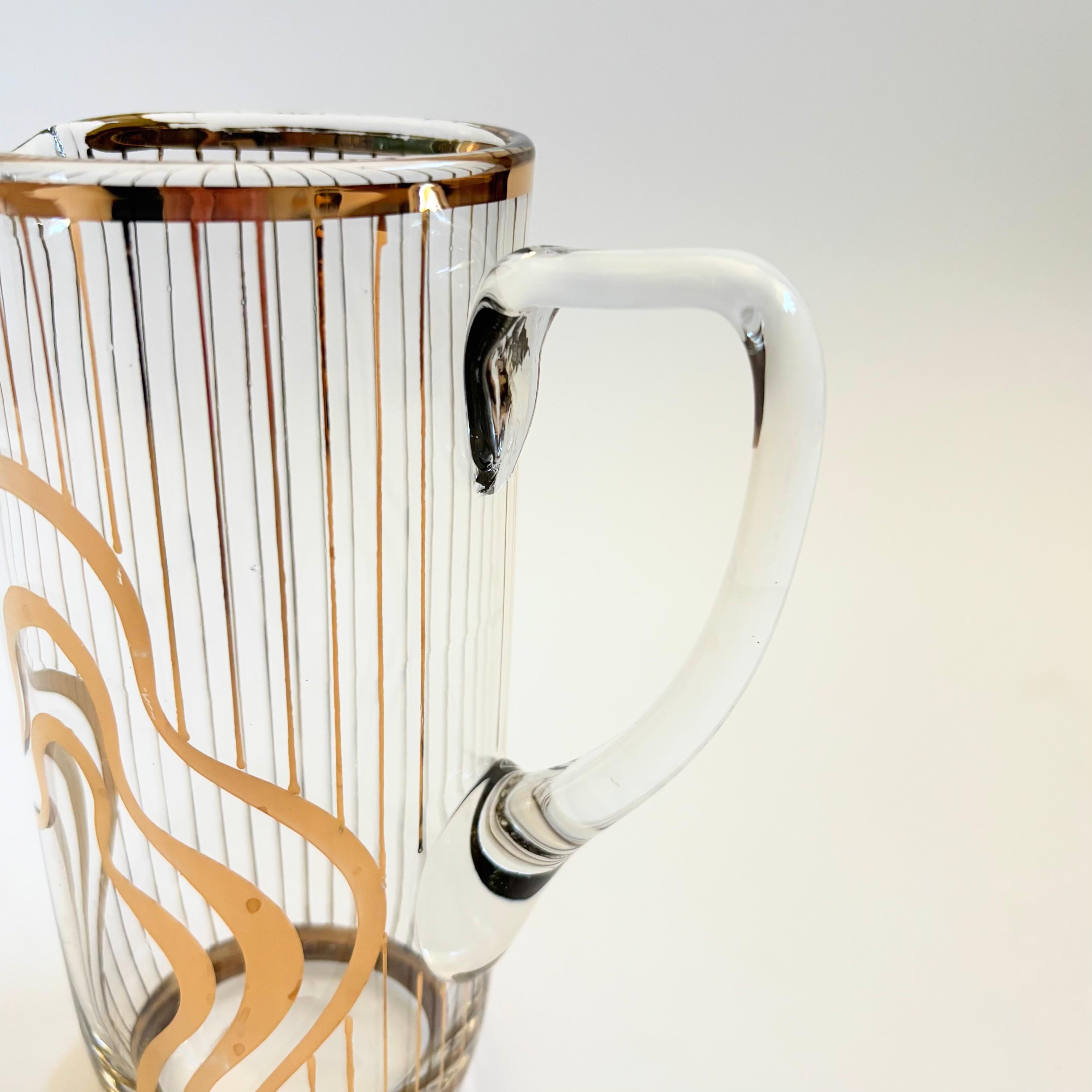 Glass MCM Gold Squiggle Pitcher For Sale