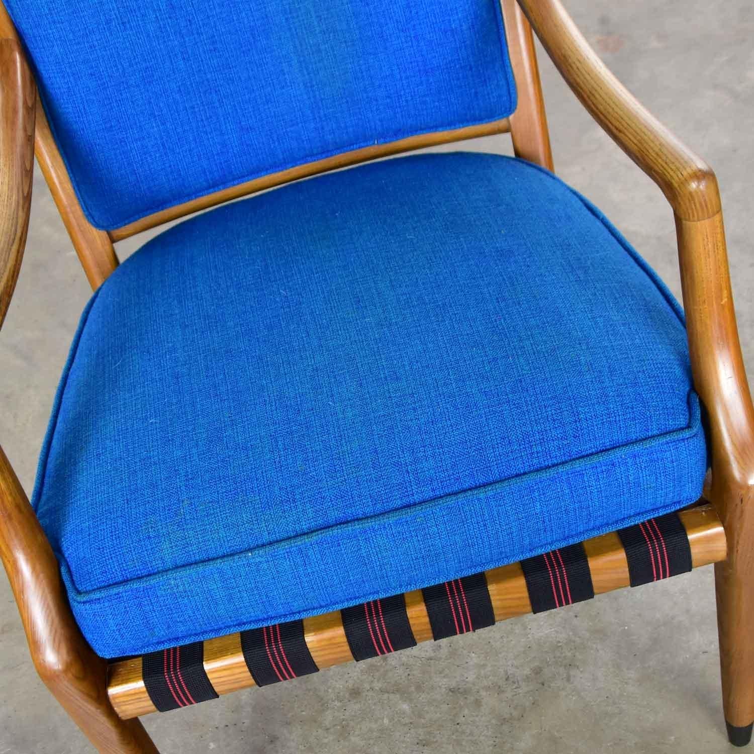 Oak MCM Grand Haven Chair by Jack Van der Molen for Jamestown Lounge in Blue Fabric For Sale