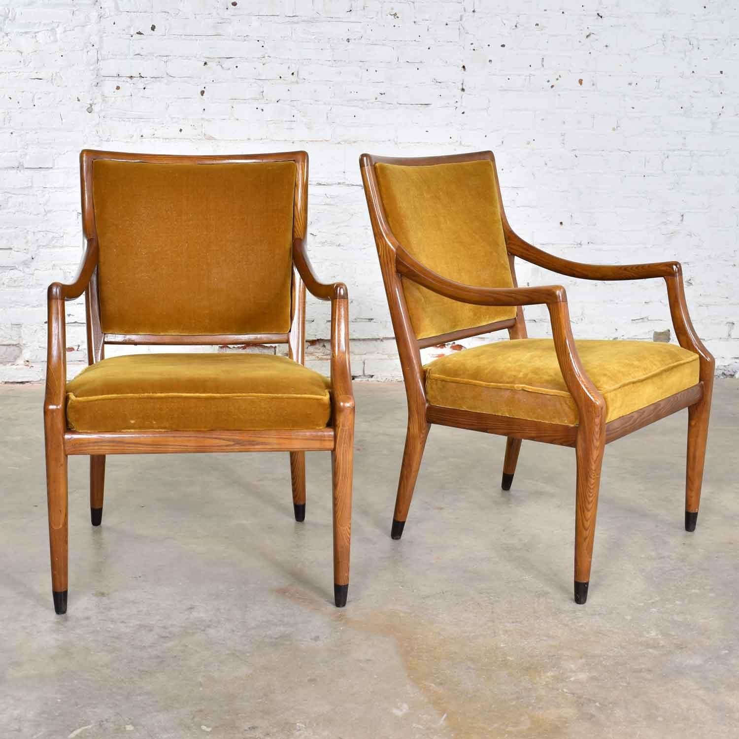 MCM Grand Haven Chairs in Gold Velvet by Jack Van der Molen for Jamestown Lounge In Good Condition In Topeka, KS