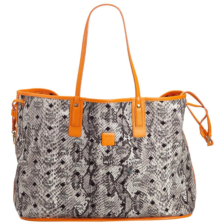 MCM Gray Canvas Fabric Reversible Printed Tote Bag Germany at 1stdibs