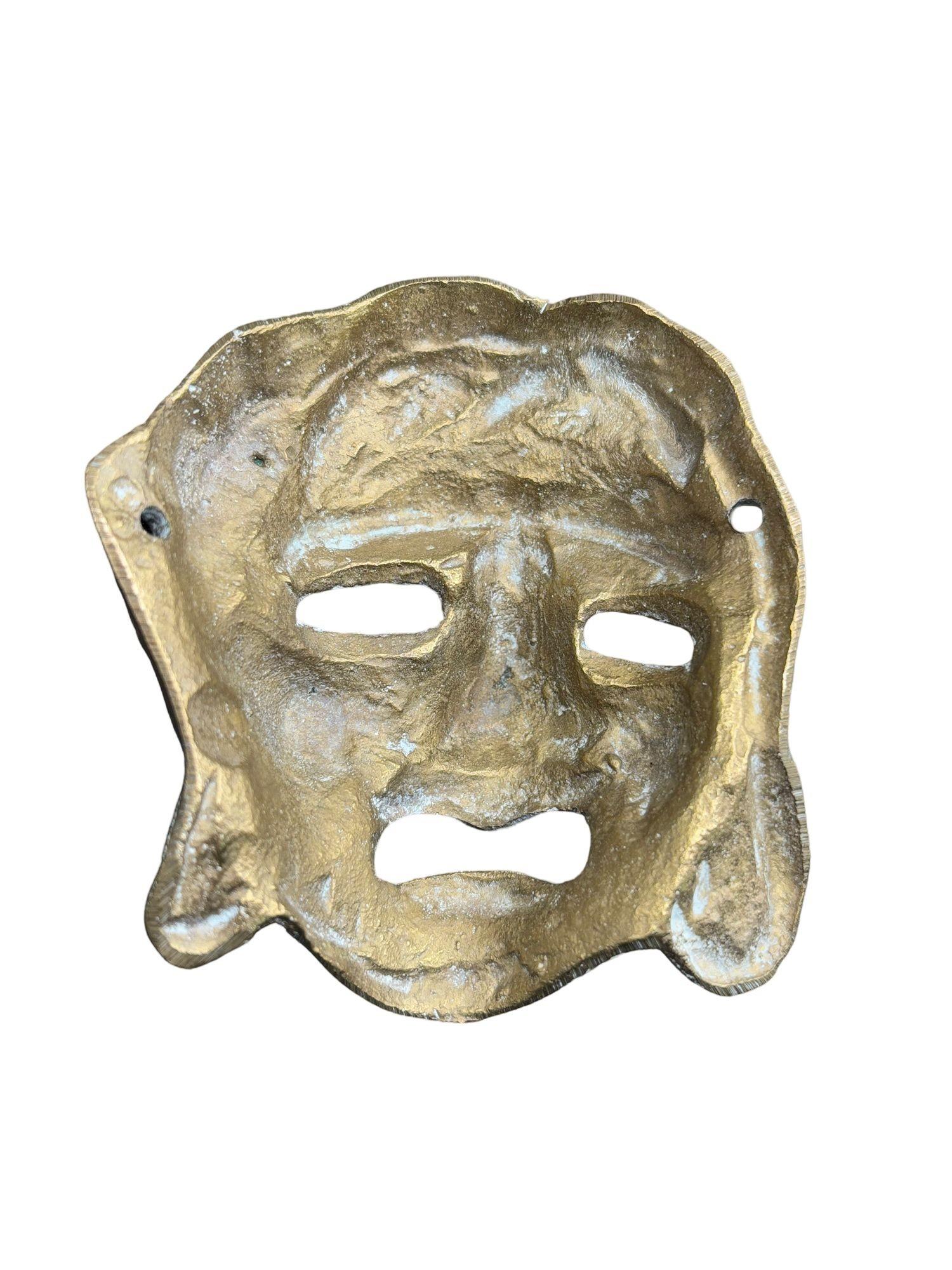 MCM Máscaras de Teatro Griego Comedia y Tragedia Escultura de Pared Fundida a Mano en Bronce Pareja en venta 5