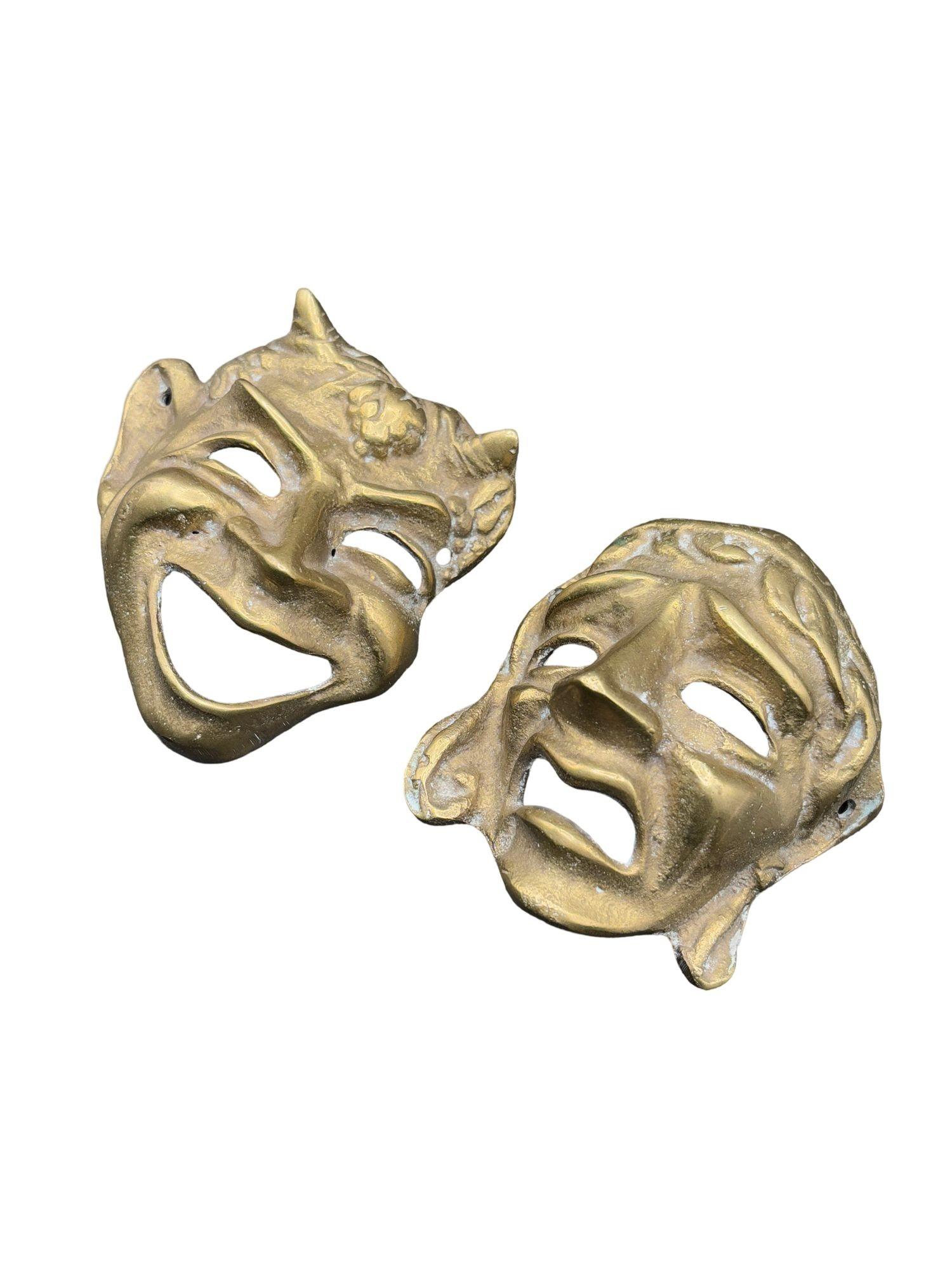 MCM Máscaras de Teatro Griego Comedia y Tragedia Escultura de Pared Fundida a Mano en Bronce Pareja en venta 6