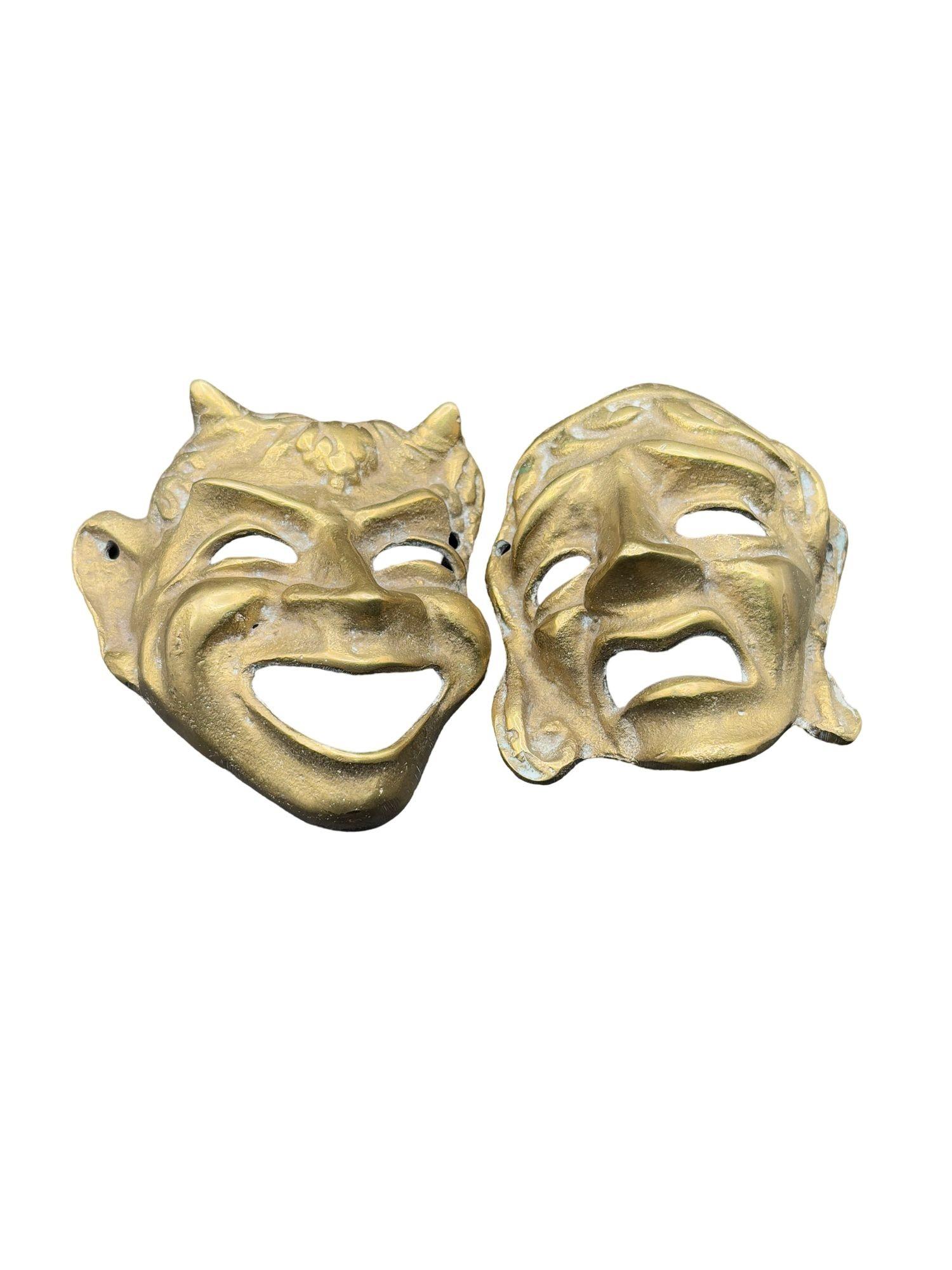 MCM Máscaras de Teatro Griego Comedia y Tragedia Escultura de Pared Fundida a Mano en Bronce Pareja en Excelente estado para la venta en Van Nuys, CA