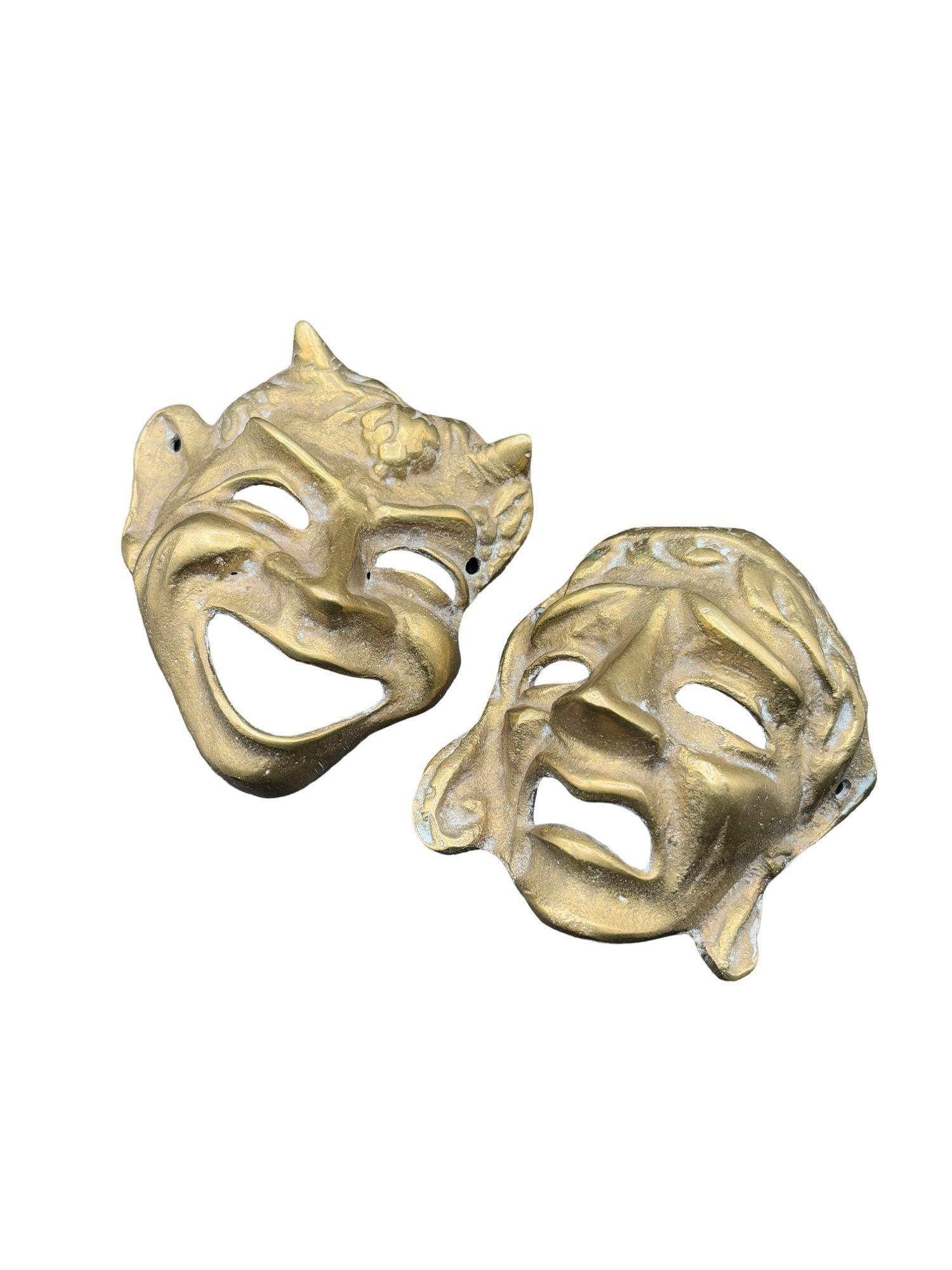 MCM Máscaras de Teatro Griego Comedia y Tragedia Escultura de Pared Fundida a Mano en Bronce Pareja en venta 1